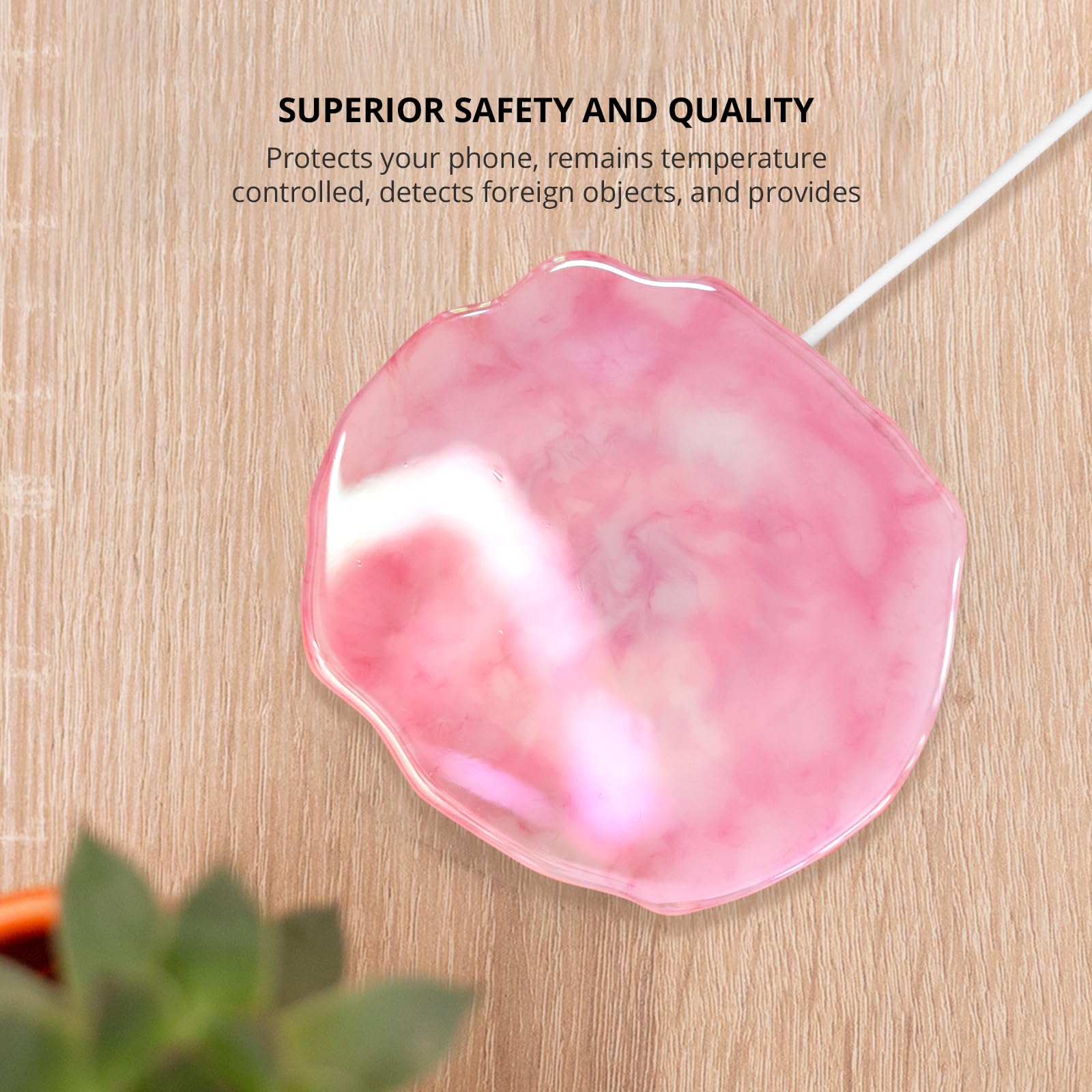 Ellie Rose Crystal Wireless Charger - Fast Charging Pad with Agate Gemstone for iPhone, Samsung Galaxy, Note & More - Rose Quartz Holographic - Perfect for Home, Office & Travel