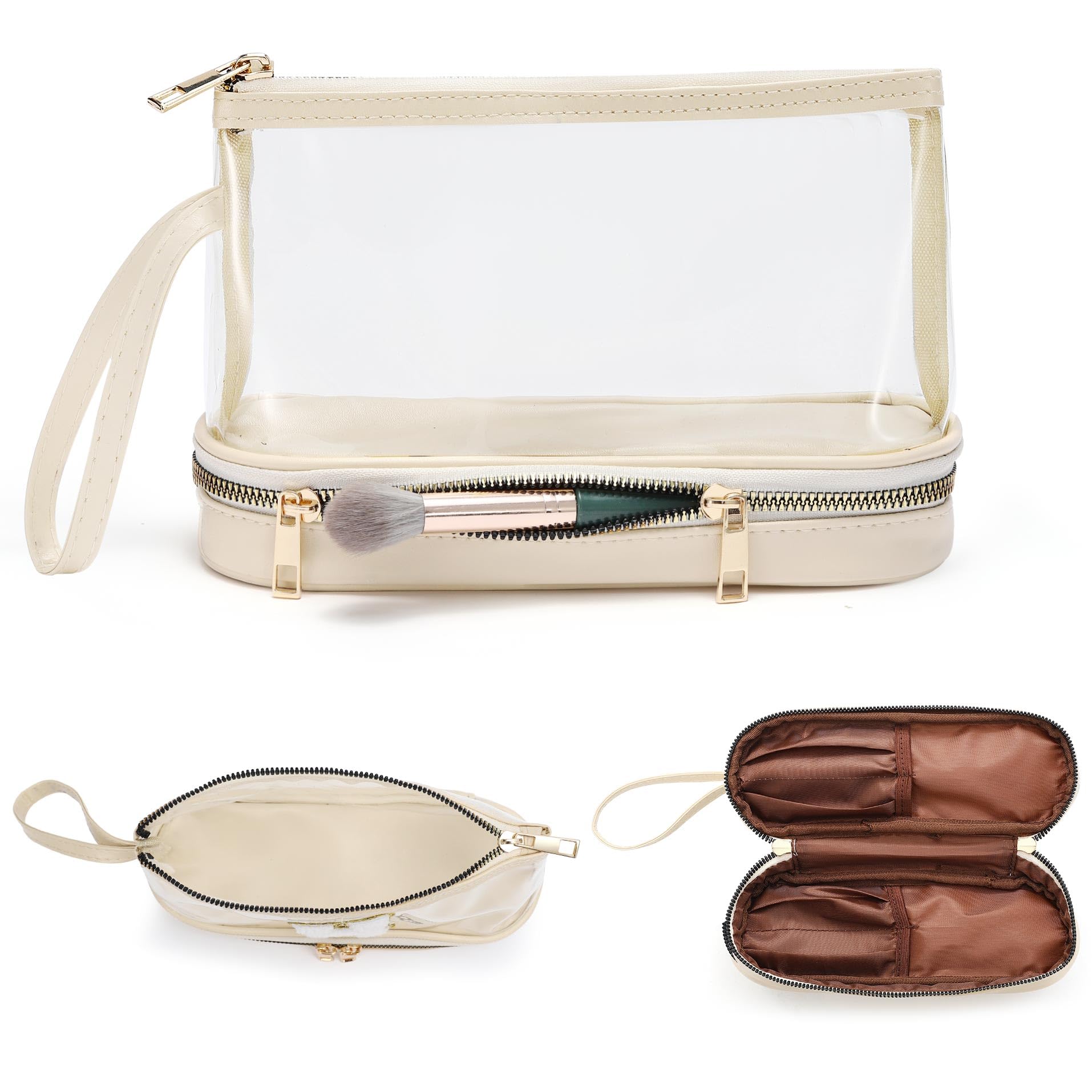 Waterproof Travel Toiletry Bag for Women - TSA Approved Clear Makeup Cosmetic Organizer with Brush Holder | Perfect for Airplane Carry-On, Gym, Beach & Vacation Essentials