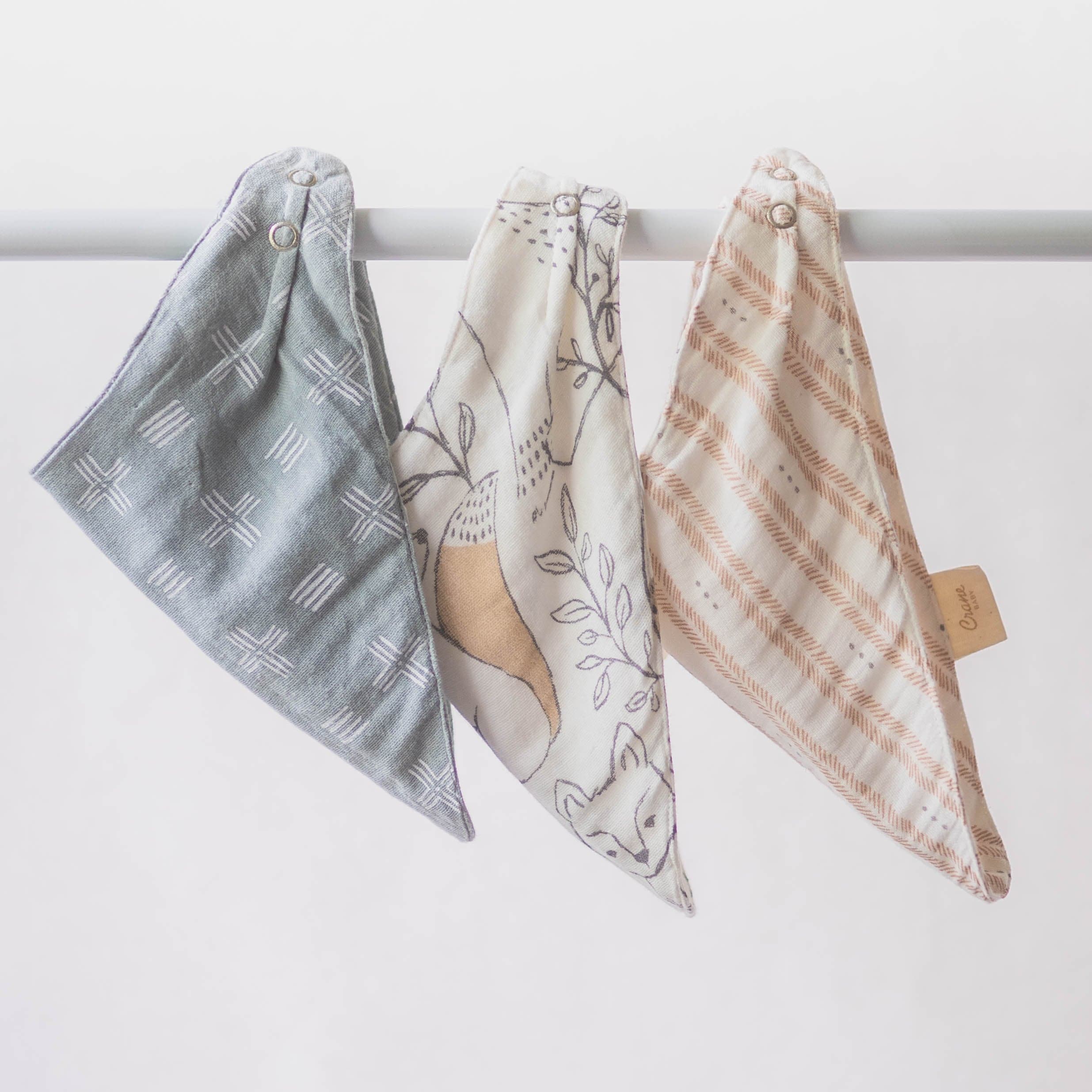 Ezra 3-Piece Muslin Baby Bib Set - Soft & Absorbent for Feeding Time - Perfect for Newborns, Infants & Toddlers During Meals, Snacks & Messy Play