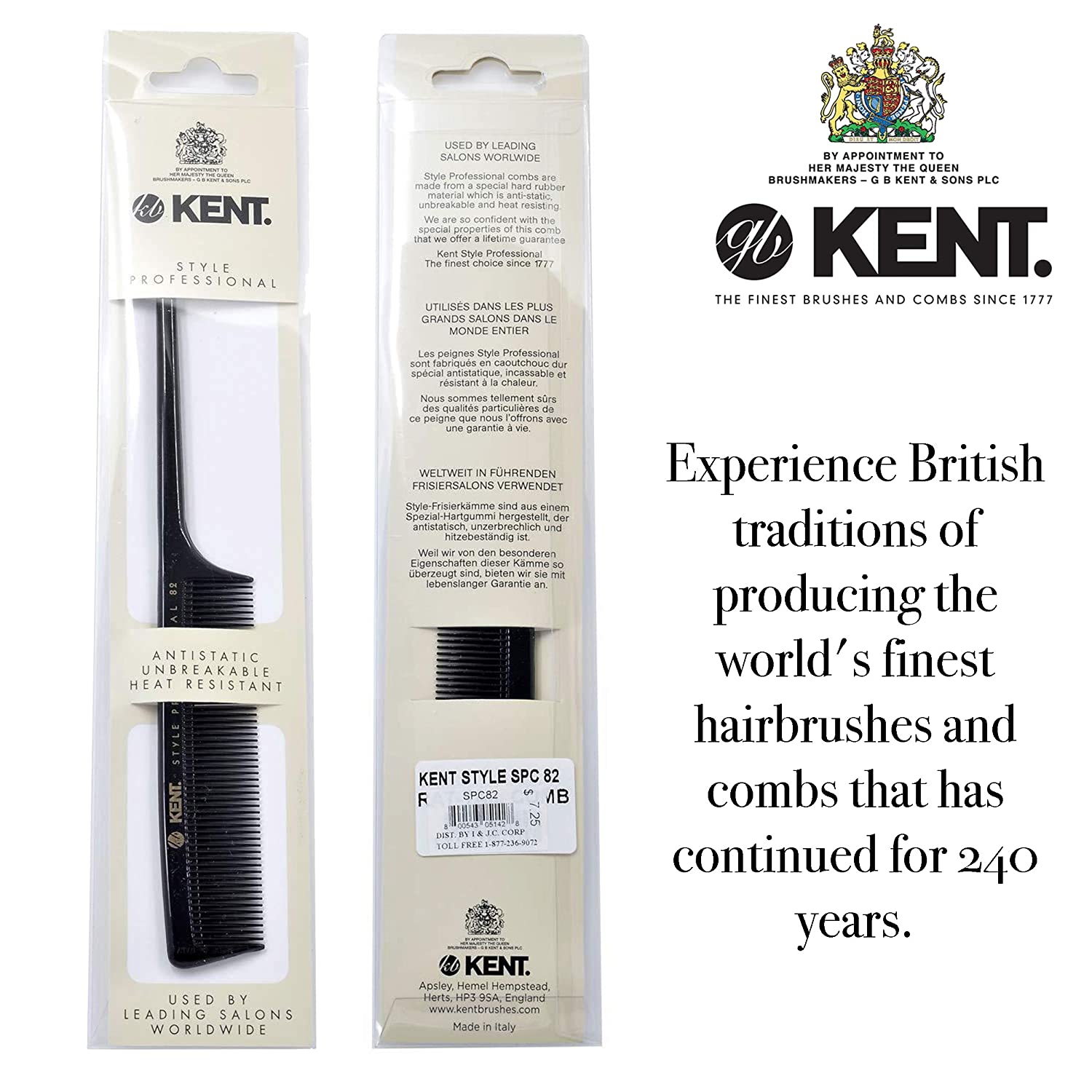 Kent Rat Tail Comb 220mm - Professional Styling Fine Tooth Comb for Hairdressing, Braiding & Detangling - Perfect for Salon, Home & Travel Use