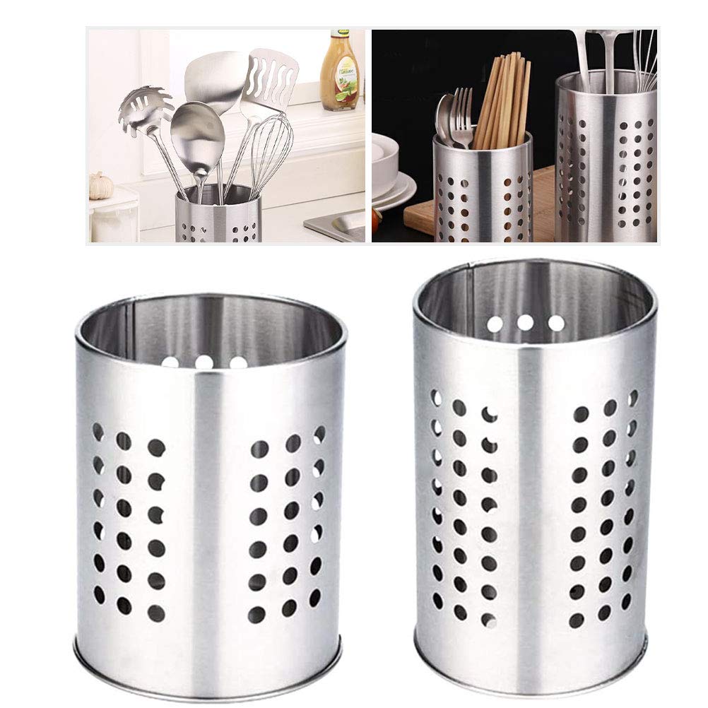 2-Pack Stainless Steel Kitchen Utensil Holder - Drawer & Countertop Organizer for Cooking Tools