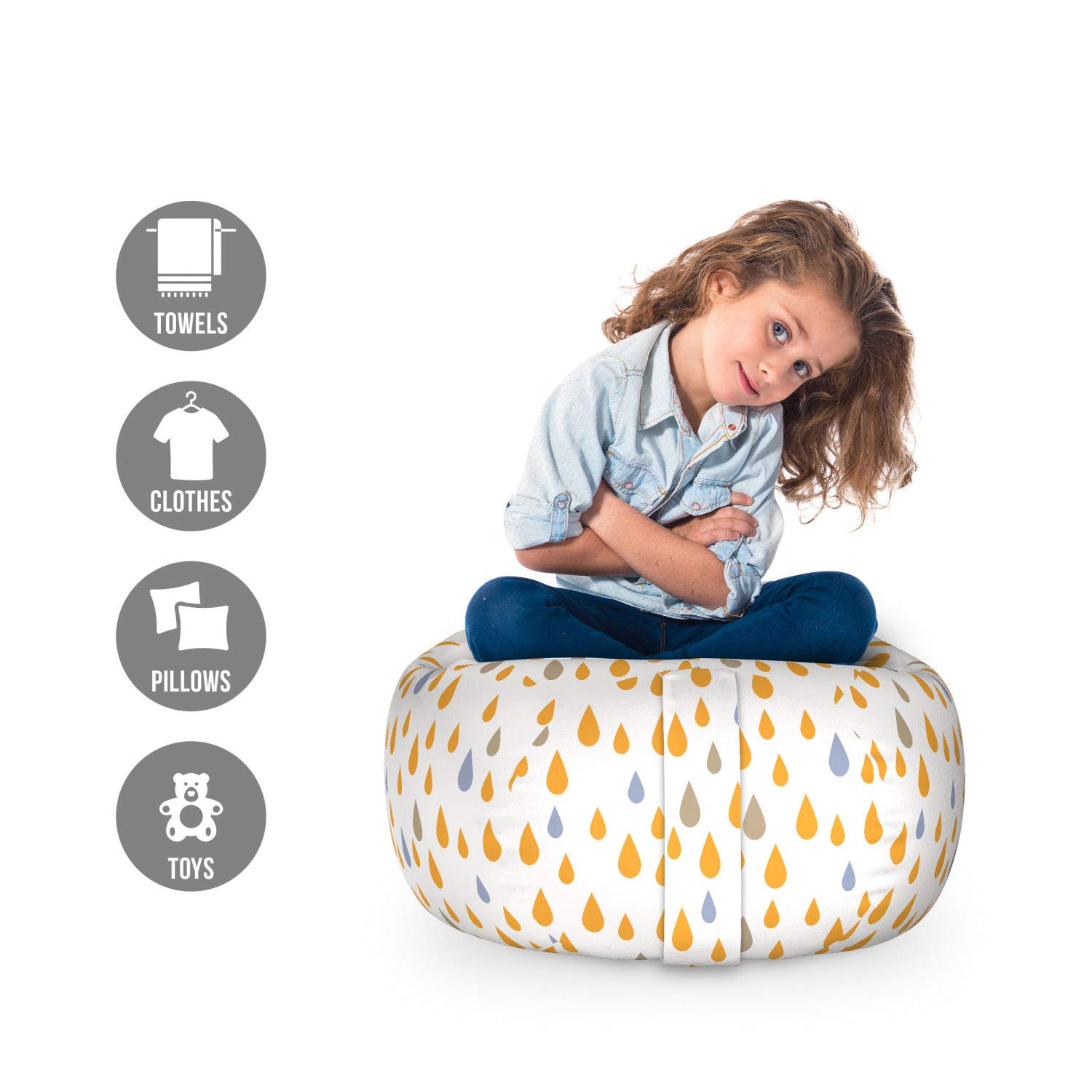 Ambesonne Minimalist Rain Storage Toy Bag Chair - Small Washable Stuffed Animal Organizer in Blue Grey Dimgray | Kids' Room Decor, Playroom Storage & Cozy Reading Nook Seat