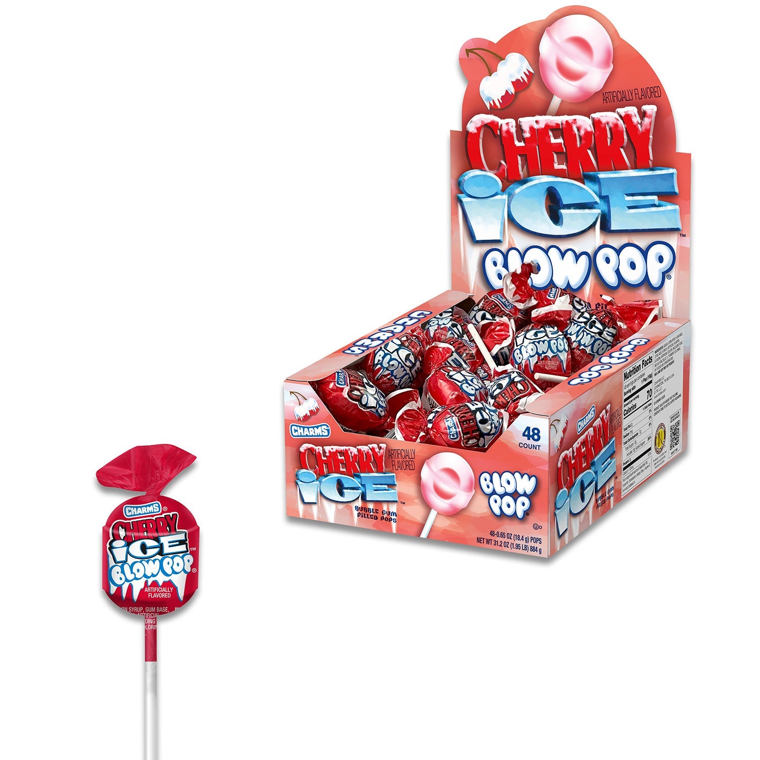 Blow Pop Cherry Ice Lollipops - 15.2oz (48 Count) Bulk Candy Box for Parties, Halloween Treats & Office Snacks