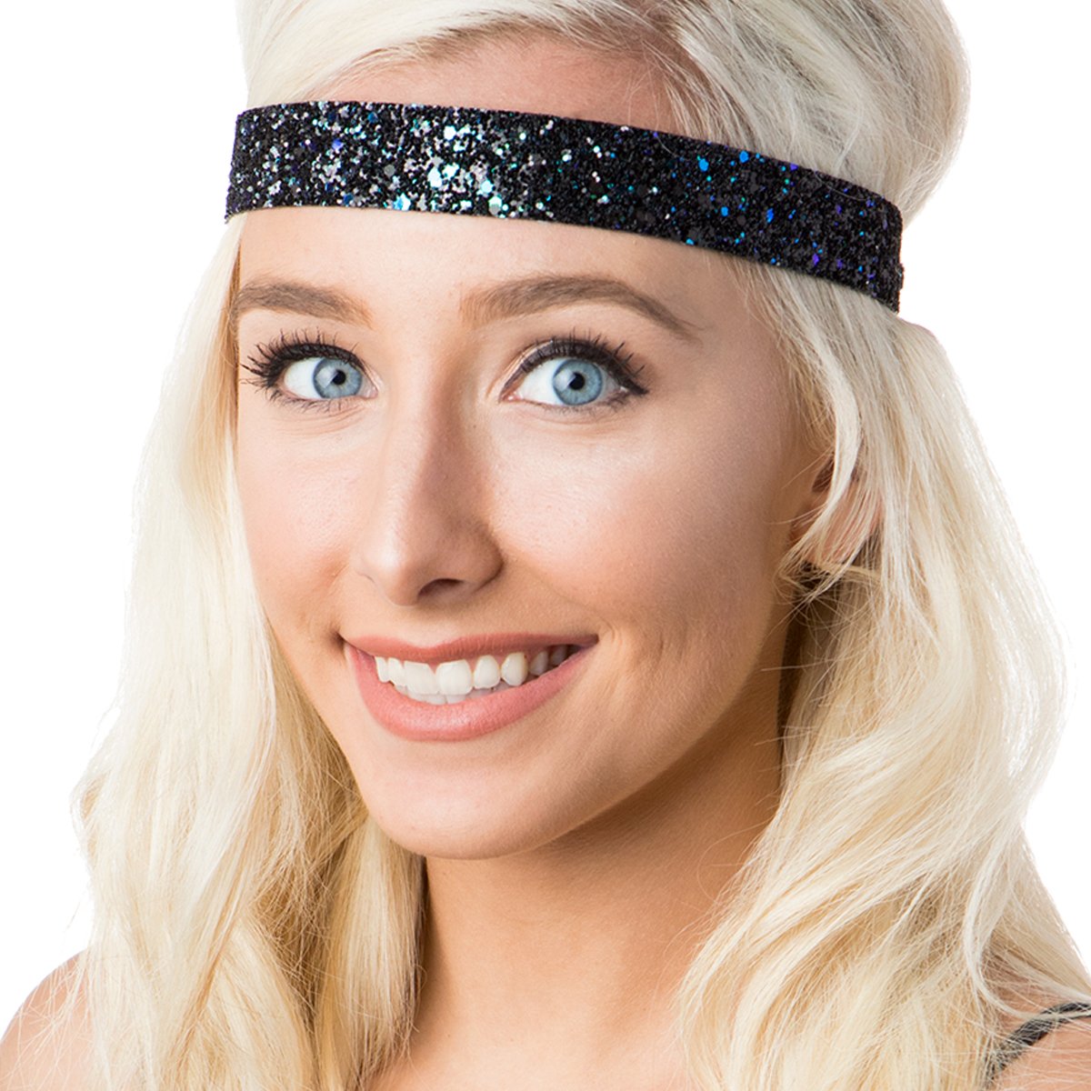 Sparkly Bling Adjustable No-Slip Headbands for Women, Girls & Teens - 4 Pack Mixed Glitter & Peacock Design - Perfect for School, Sports, Parties & Everyday Wear