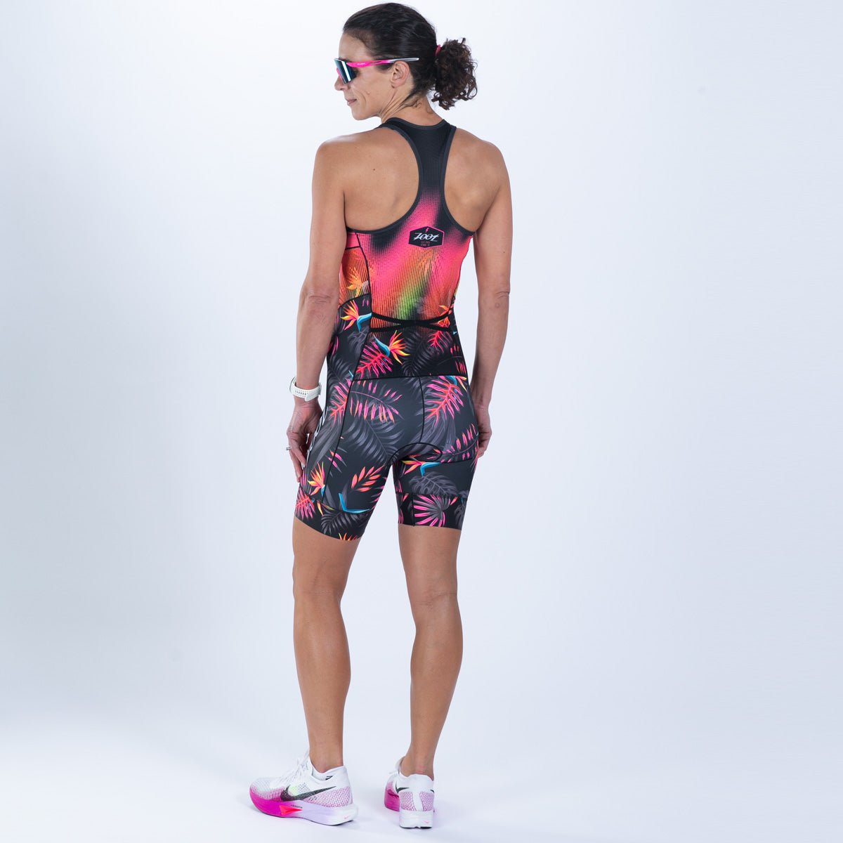 Women's Limited Edition Tri-Sleeves Fitted Racesuit - Tropical Magic Print for Running, Cycling & Gym Workouts