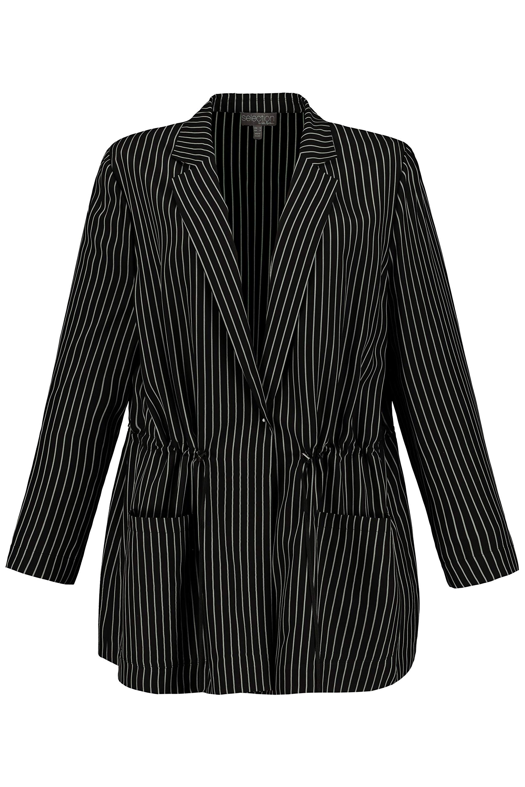 Ulla Popken Women's Plus Size Lightweight Striped Open Front Blazer Jacket for Work & Office | Curvy Fit Oversized Blazer for Professional Women | Business Casual Outfits