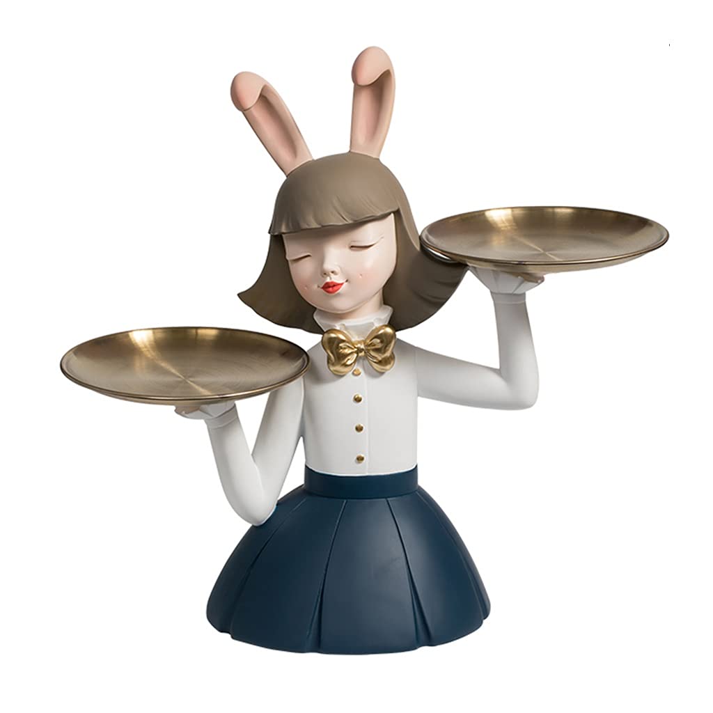 Premium Gold Rabbit Girl Decorative Tray - Elegant Jewelry & Key Organizer for Entryway, Vanity, or Gift - White Style B Home Decor Storage Solution