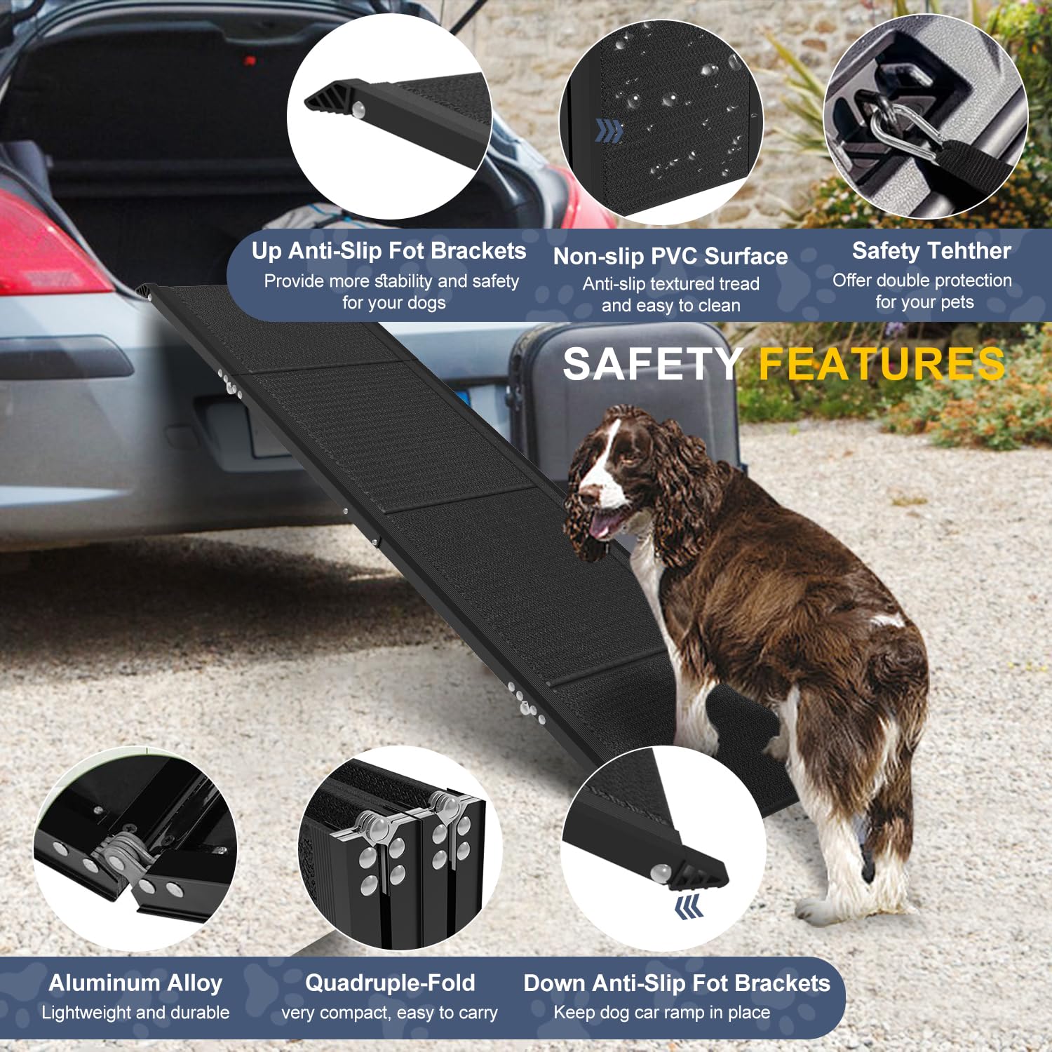Foldable Aluminum Dog Ramp for Large Dogs - Non-Slip Pet Steps with 200 lbs Capacity (71