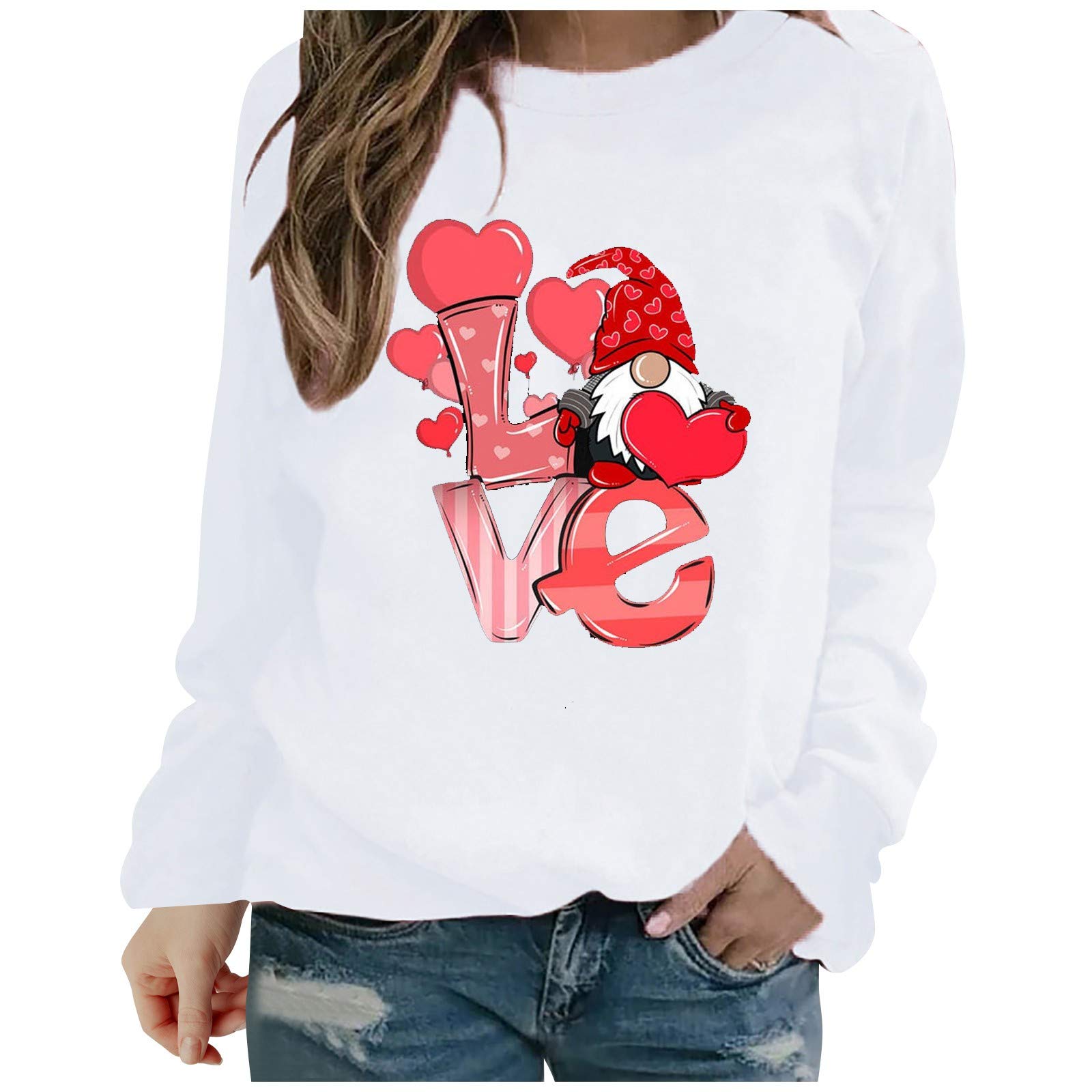 Posijego Women's Casual Valentine's Day Heart Graphic Sweatshirt - Fall Winter Crewneck Pullover for Women - Perfect for Dating, Gifts & Holiday Outfits