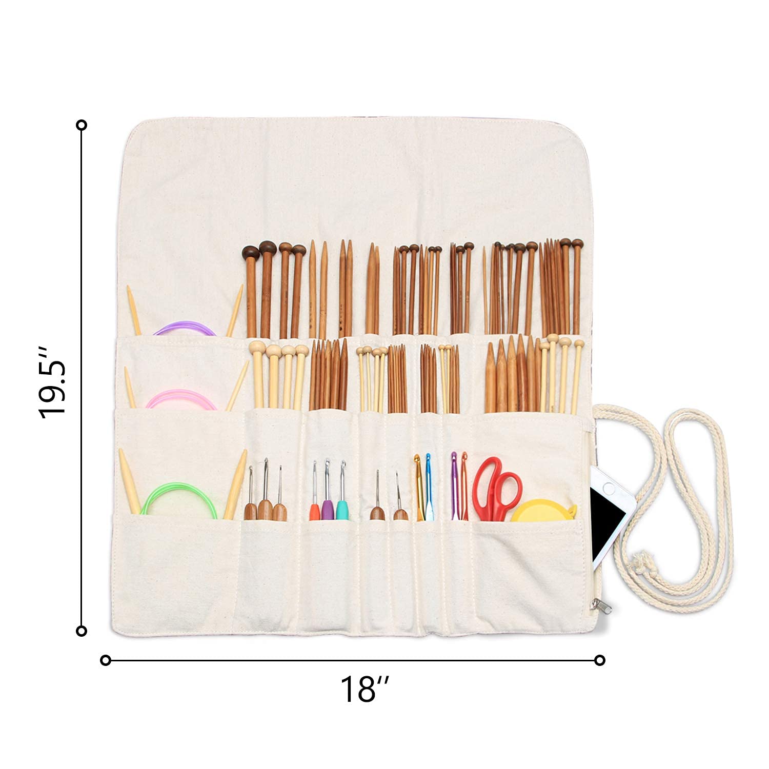 Teamoy Knitting Needles Holder Case (14 Inches) - Rolling Organizer for Straight & Circular Knitting Needles, Crochet Hooks & Accessories - Gray Storage Pouch for Knitting Projects at Home or Travel - No Accessories Included