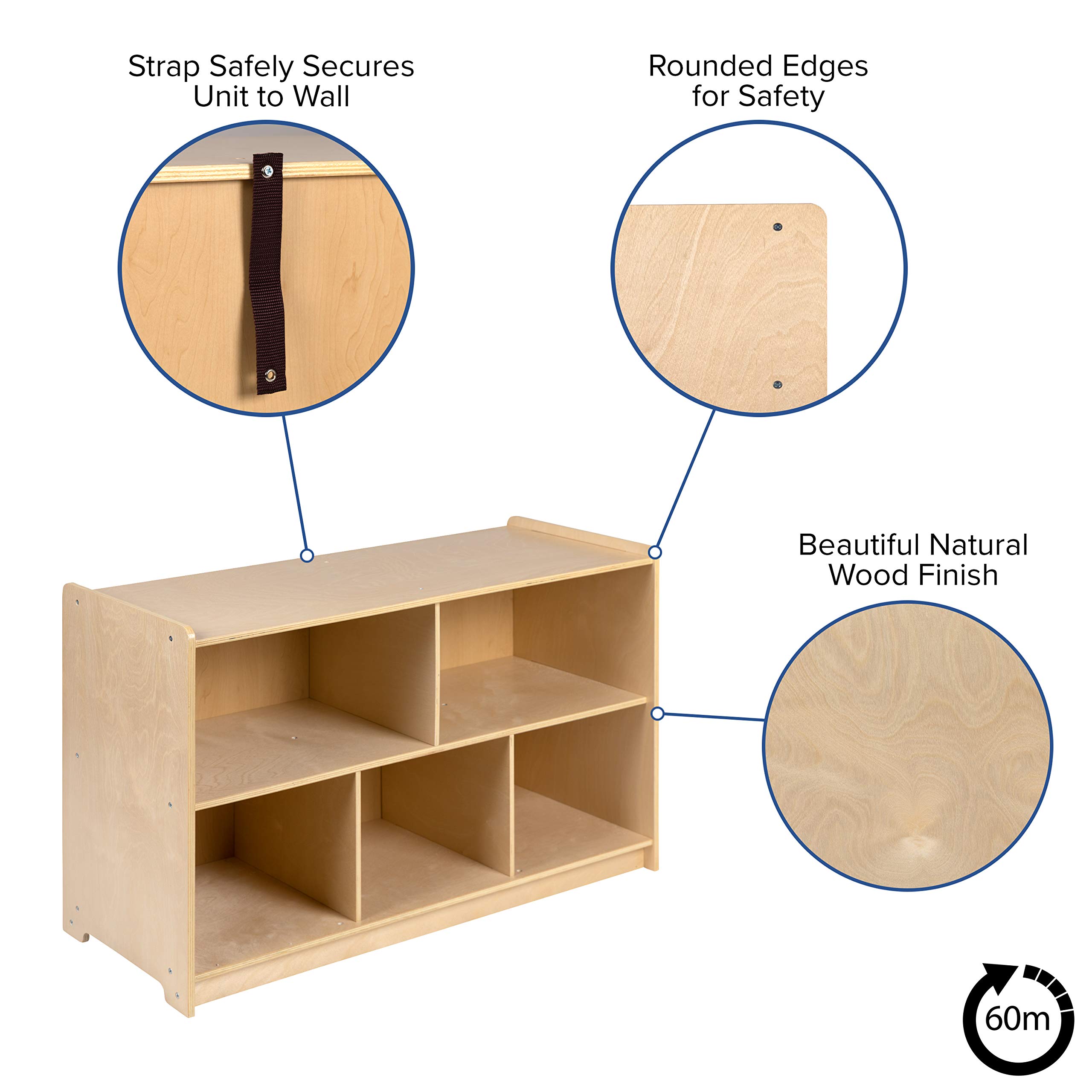 Wooden 5-Section Classroom Storage Cabinet for School, Office & Home - Safe, Kid-Friendly Design - 24