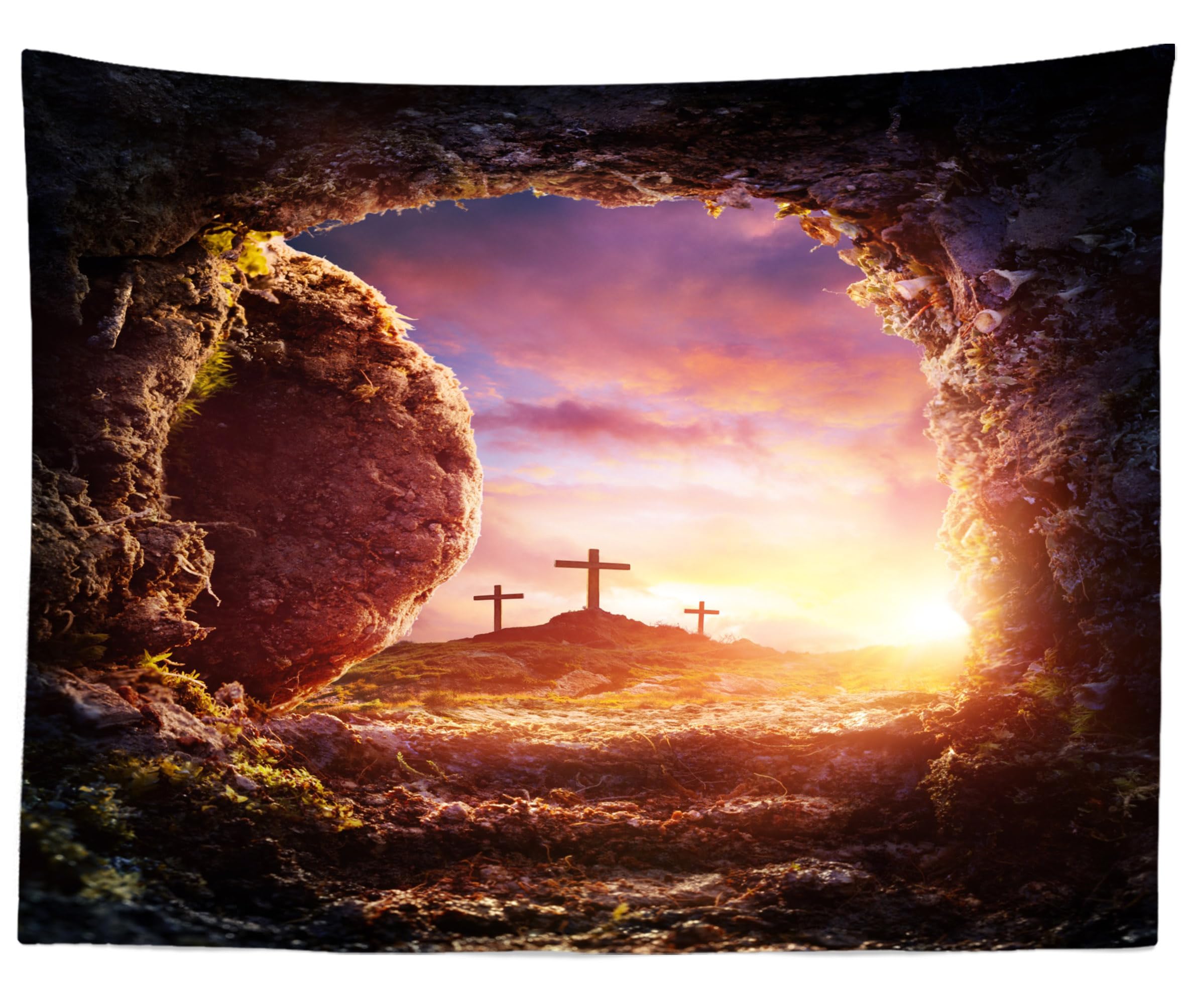5x4ft Religious Jesus Backdrop - Cave Cross Heaven Scene for Birthday Party, Good Friday, Baptism, Baby Shower - Church Tapestry & Studio Photography Background - Perfect for Religious Events & Home Decor
