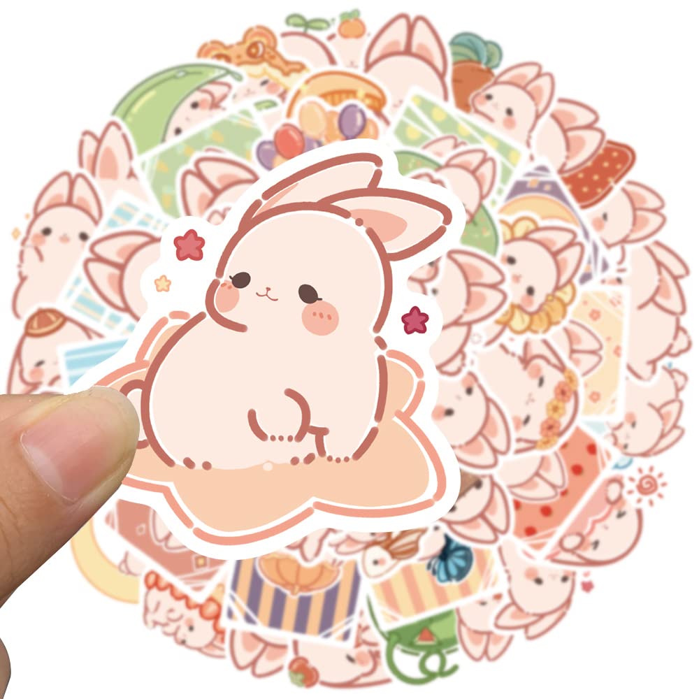50 Pcs Kawaii Bunny Stickers - Pink Aesthetic Vinyl Waterproof Decals for Water Bottles, Laptops, Scrapbooking, Journals, Bikes, Cars & Phones - Perfect for Teens, Girls, Kids & Adults - Cute DIY Decor for School, Office & Home Use