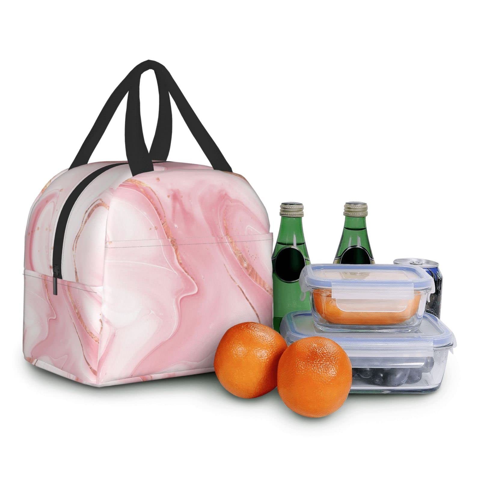 Premium Pink Marble Insulated Lunch Box - Reusable Thermal Lunch Bag for Women & Men, Leakproof Food Container for Office, School, Camping, Hiking, Picnic, Beach & Travel