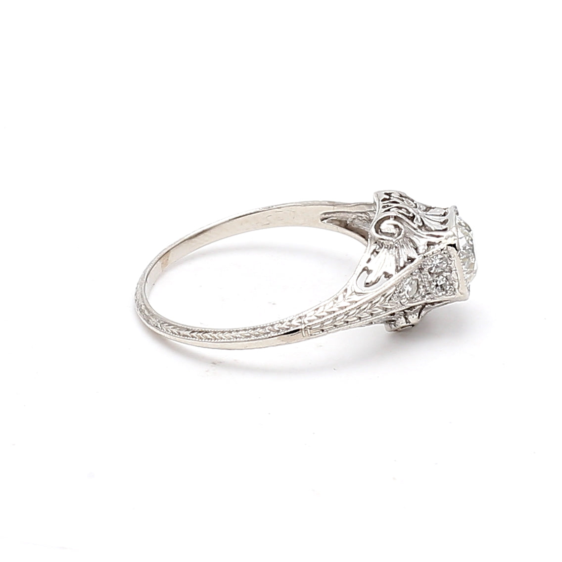 0.84 Carat Round Brilliant Cut H VS1 Diamond Engagement Ring in 14K White Gold - Vintage Art Deco Style for Wedding, Proposal & Anniversary Gifts