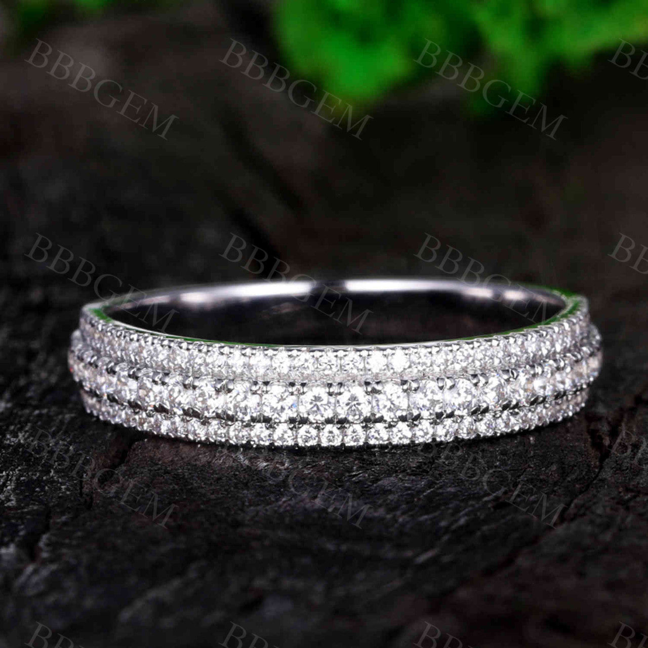 Solid White Gold Moissanite Wedding Band for Women - 3 Row Moissanite Engagement Ring | Perfect for Bridal Jewelry, Anniversary Gifts & Special Occasions