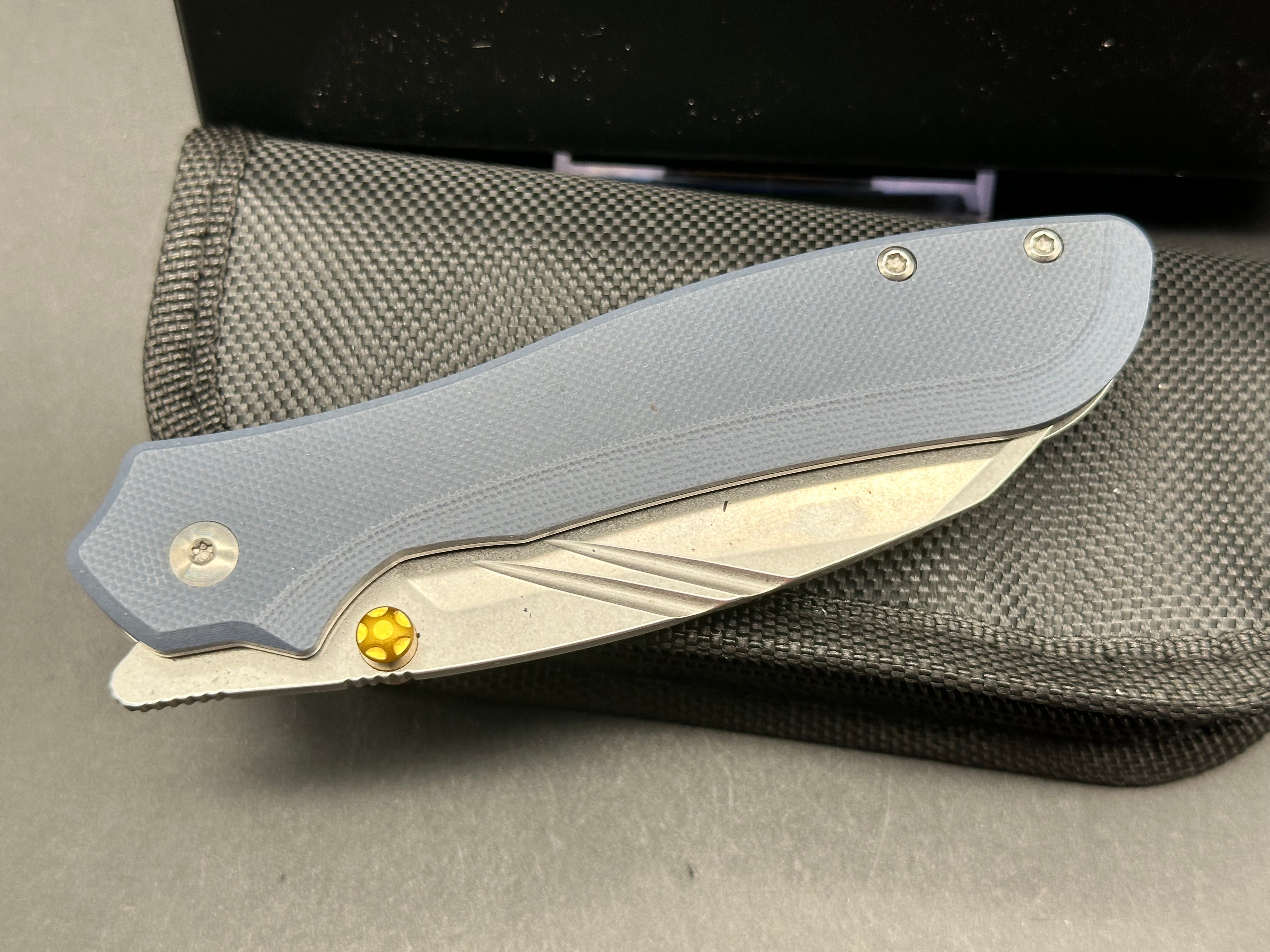 CJRB FUGLY Pocket Knife - Gray G10 Handle, AR-RPM9 Steel, Wharncliffe Plain Edge Blade - EDC, Outdoor, Camping & Everyday Carry