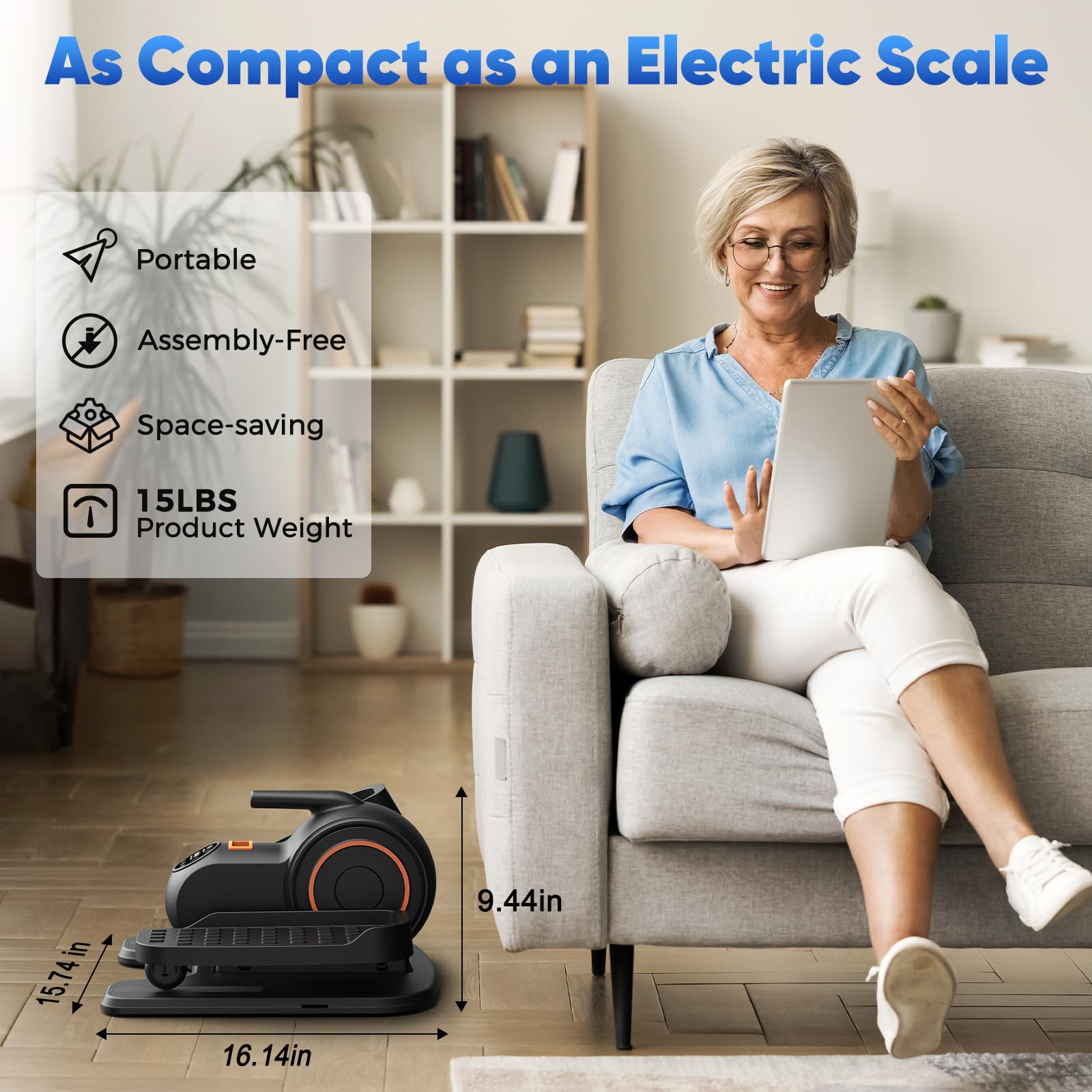Under Desk Elliptical Machine - Electric Leg Exerciser with Remote Control & 10 Speed Levels, Quiet Portable Seated Pedal Exerciser for Home Office, Seniors & Physical Therapy - Perfect for Workouts While Working or Watching TV