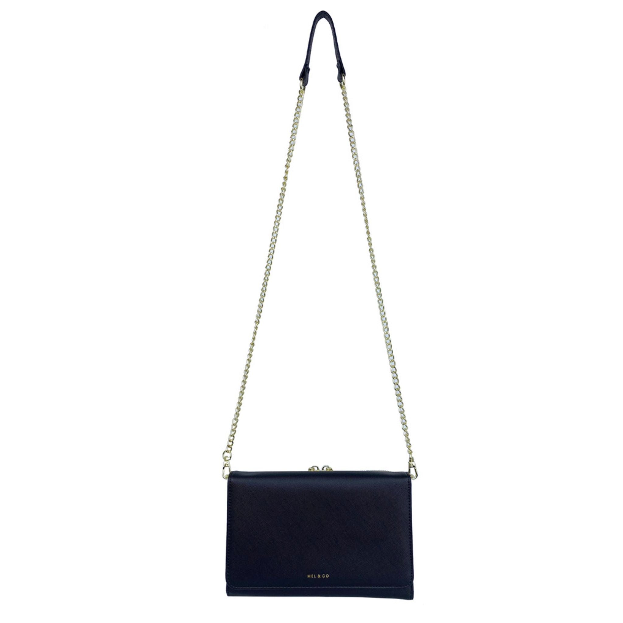 Mel&Co Saffiano Effect Chain Wallet With Flap Compartment - Stylish Crossbody Purse for Women, Perfect for Evening Out & Daily Use