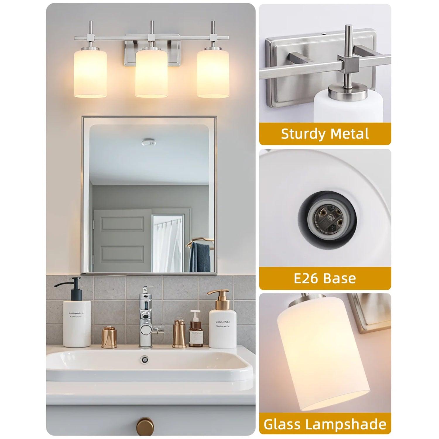 Jasper Gold Modern Frosted Glass 3-Light Bathroom Vanity Light Fixture - Perfect for Bathroom, Powder Room, and Dressing Area Lighting