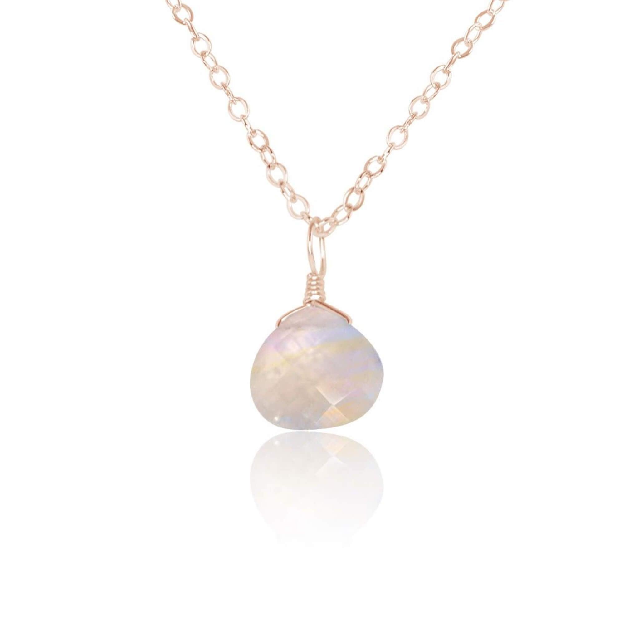 Rainbow Moonstone Teardrop Pendant Necklace - Healing Crystal Jewelry for Women - Perfect for Meditation, Yoga & Spiritual Gifts