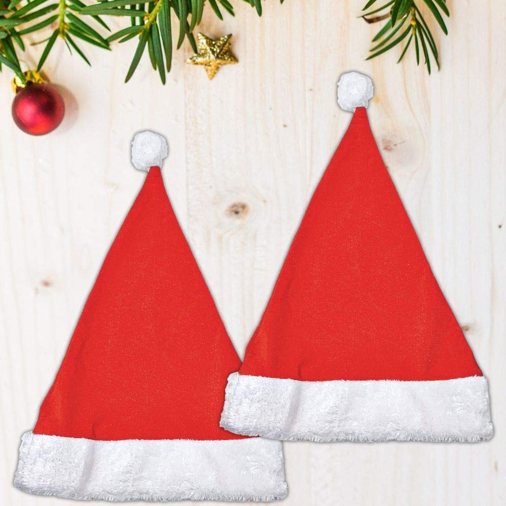 BANBERRY DESIGNS Santa Christmas Hats - Set of 2 Red and White Santa Hats for Xmas Parties - Festive Holiday Accessories for Men and Women - Perfect for Christmas Celebrations, Family Gatherings and Office Parties
