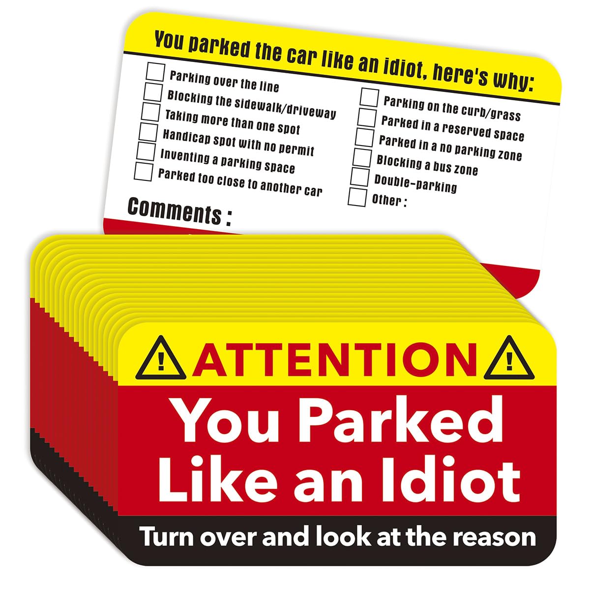 160 Pcs You Parked Like an Idiot Business Cards - 3.5x2 Inch Funny Bad Parking Notes - Multi-Reason Violation Cards - Perfect Stocking Stuffers for Adults (Great for Office Pranks, Car Enthusiast Gifts & Neighbor Jokes)