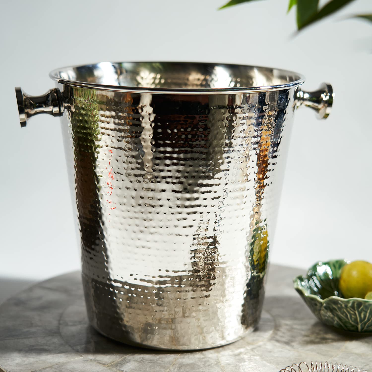 Pure Home + Living Silver Hammered Metal Ice Bucket - Elegant Barware for Cocktail Parties, Weddings & Home Entertaining