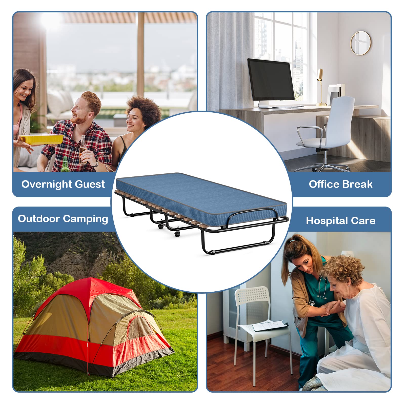 RELAX4LIFE Folding Guest Bed with Memory Foam Mattress - 75