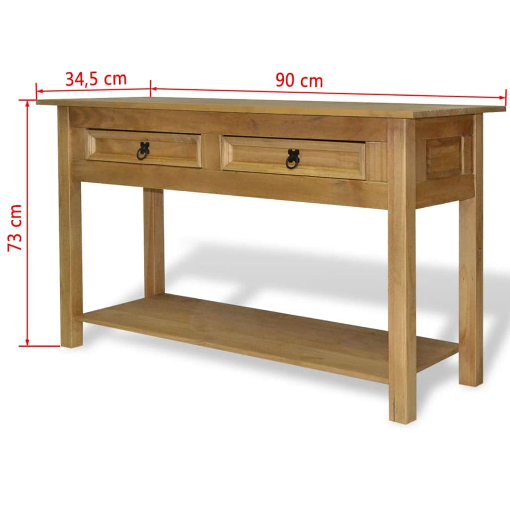 Mexican Pine Console Table with 2 Drawers & Open Shelves - 35.4