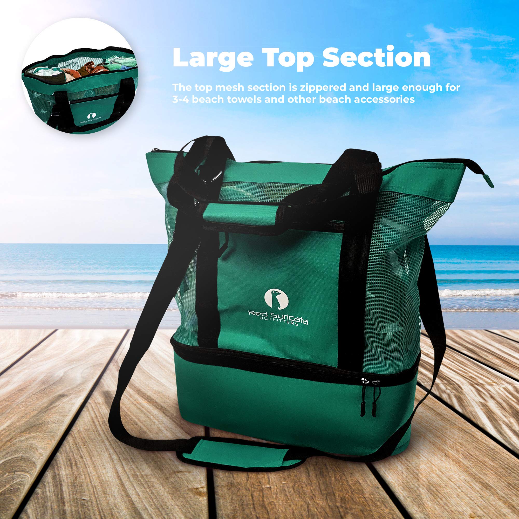 Red Suricata Mesh Beach Bag Cooler - Insulated Leak-Proof Tote for Women & Men | Perfect for Pool Parties, Picnics & Beach Vacations (Turquoise Green)