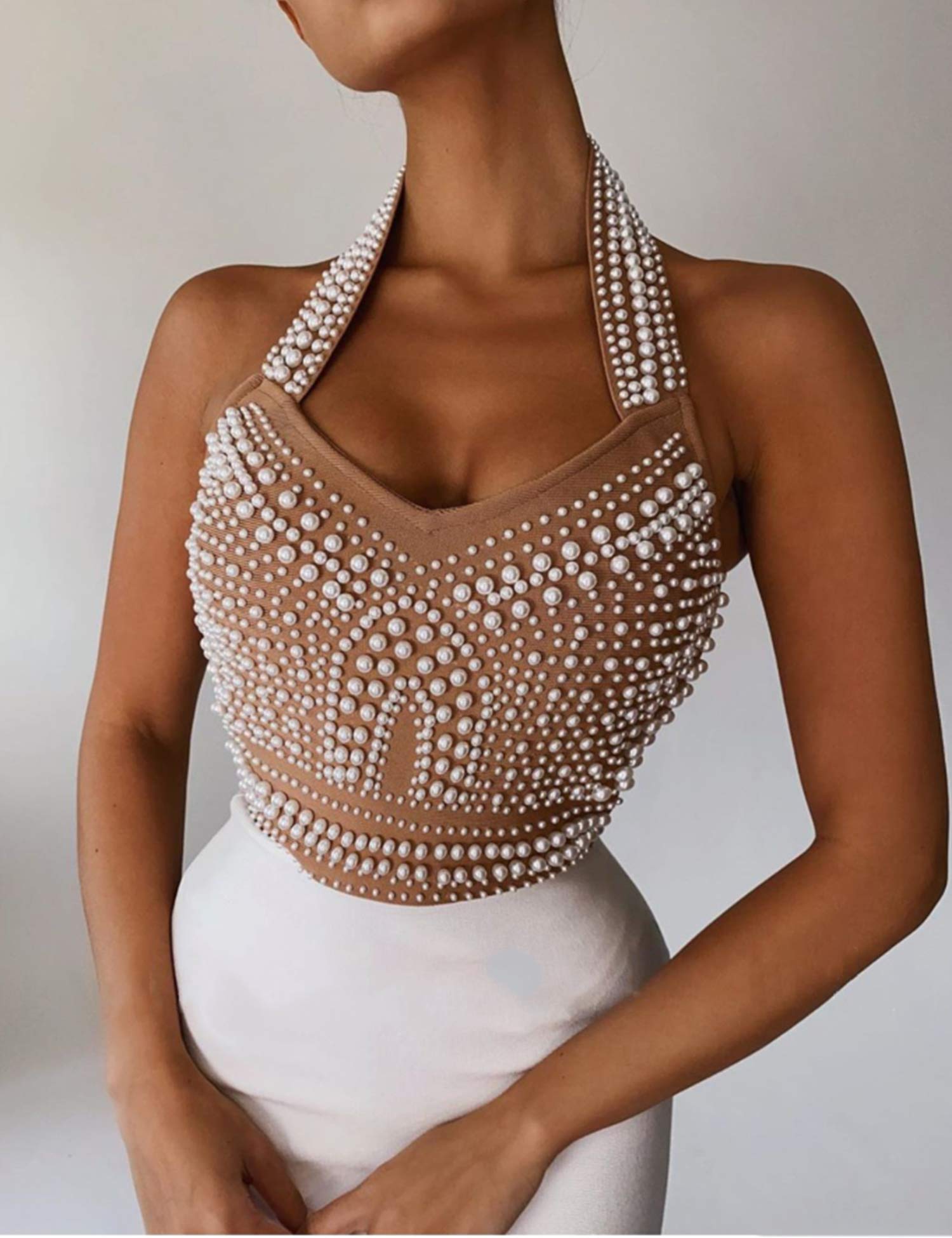 Elegant Beaded Halter Wedding Guest Dress - Formal Evening Gowns for Women, Bandage Bodycon Party Dress for Celebrity Events, Club Nights & Special Occasions