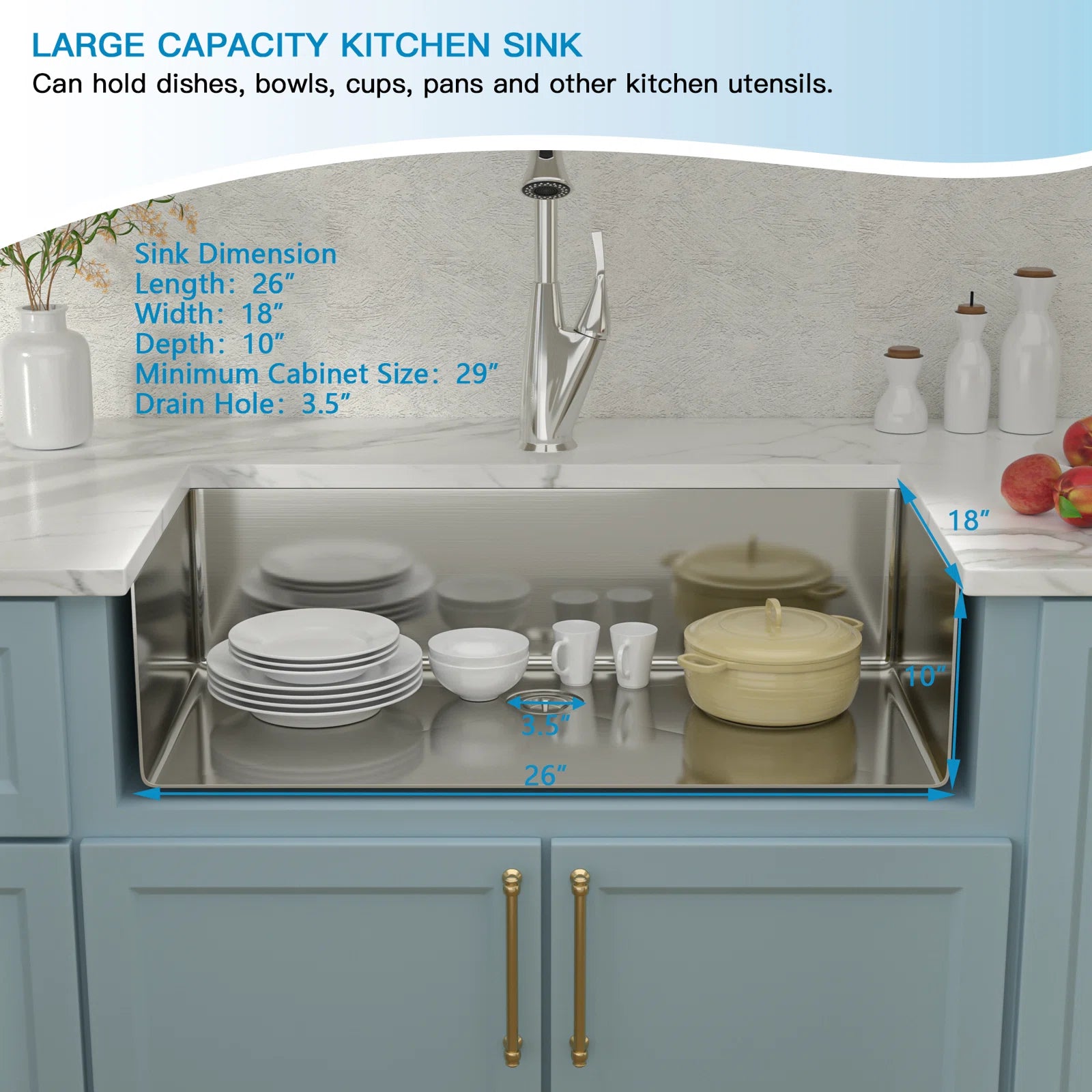 Lordear Stainless Steel Undermount Single Bowl Kitchen Sink - 16 Gauge 18/8 Stainless Steel, Soundproof & Scratch-Resistant, Perfect for Modern Kitchens, Restaurants, and RV Camping