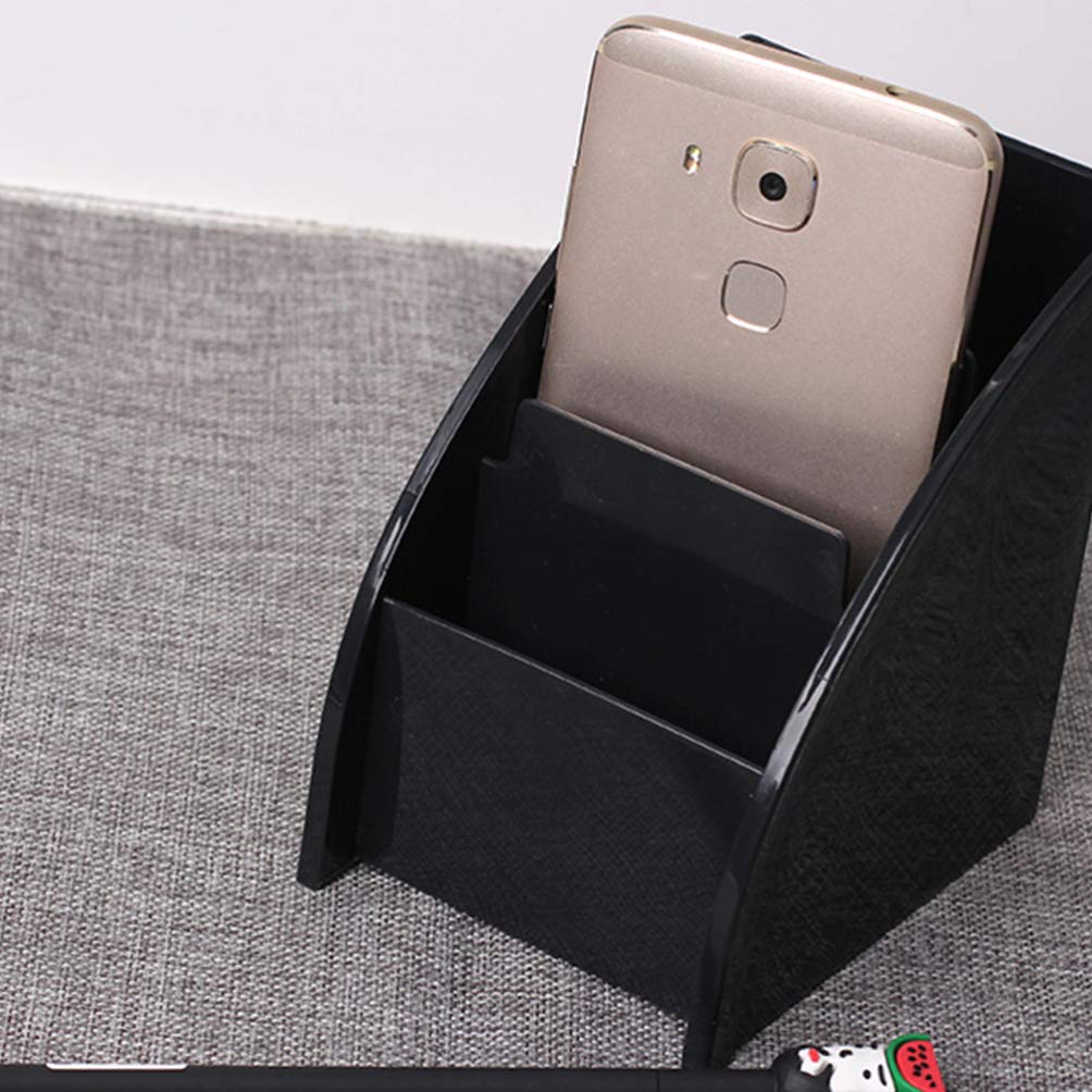 DOITOOL 3-Compartment Remote Control Holder for Table - Desk Organizer for Remote Controls, Pens, Keys, Phone & Makeup | Perfect for Living Room, Bedroom & Office (Black)