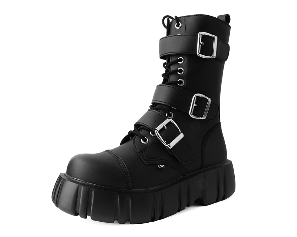 Black TUKskin™ 3 Buckle Anarchic Airship Boot - Punk Rock Gothic Combat Boots for Women & Men | Perfect for Concerts, Cosplay & Alternative Fashion