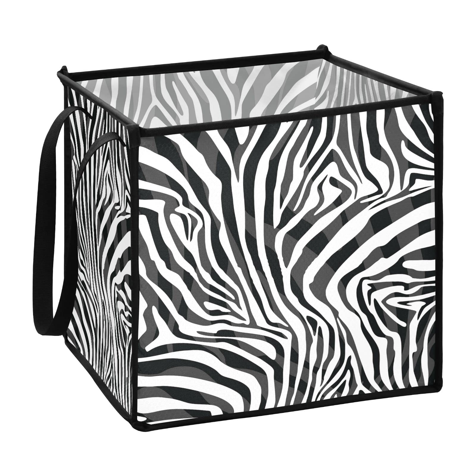 Zebra Print Collapsible Fabric Storage Bins with Handles - 10.6x10.6x10.6 Inch Foldable Cube Organizer for Toys, Nursery, Closet & Shelves | Perfect for Kids Room, Playroom & Home Organization