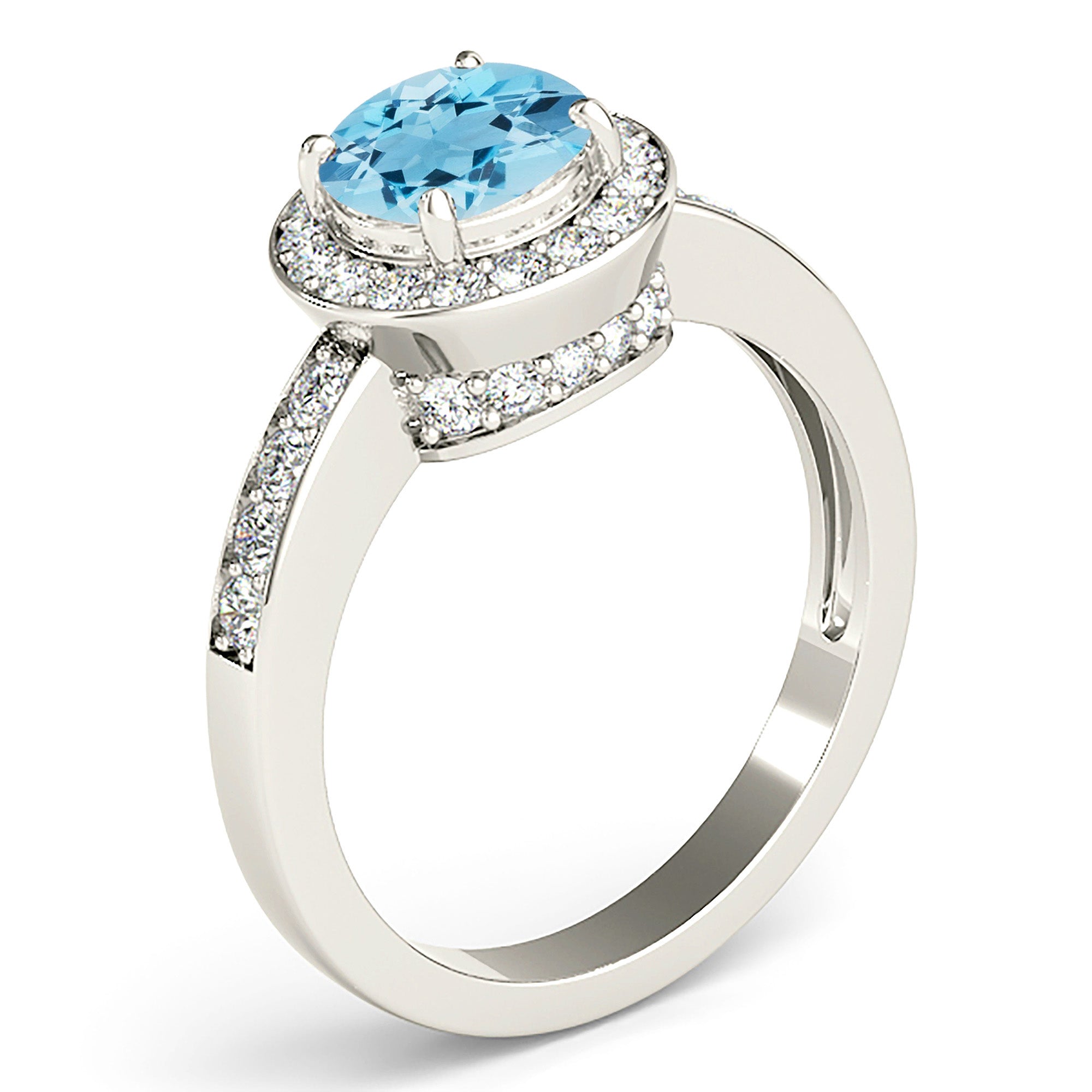 1.75 Carat Genuine Aquamarine Engagement Ring with Halo Setting & Diamond Accent Band - Perfect for Wedding, Anniversary & Special Occasion Gifts