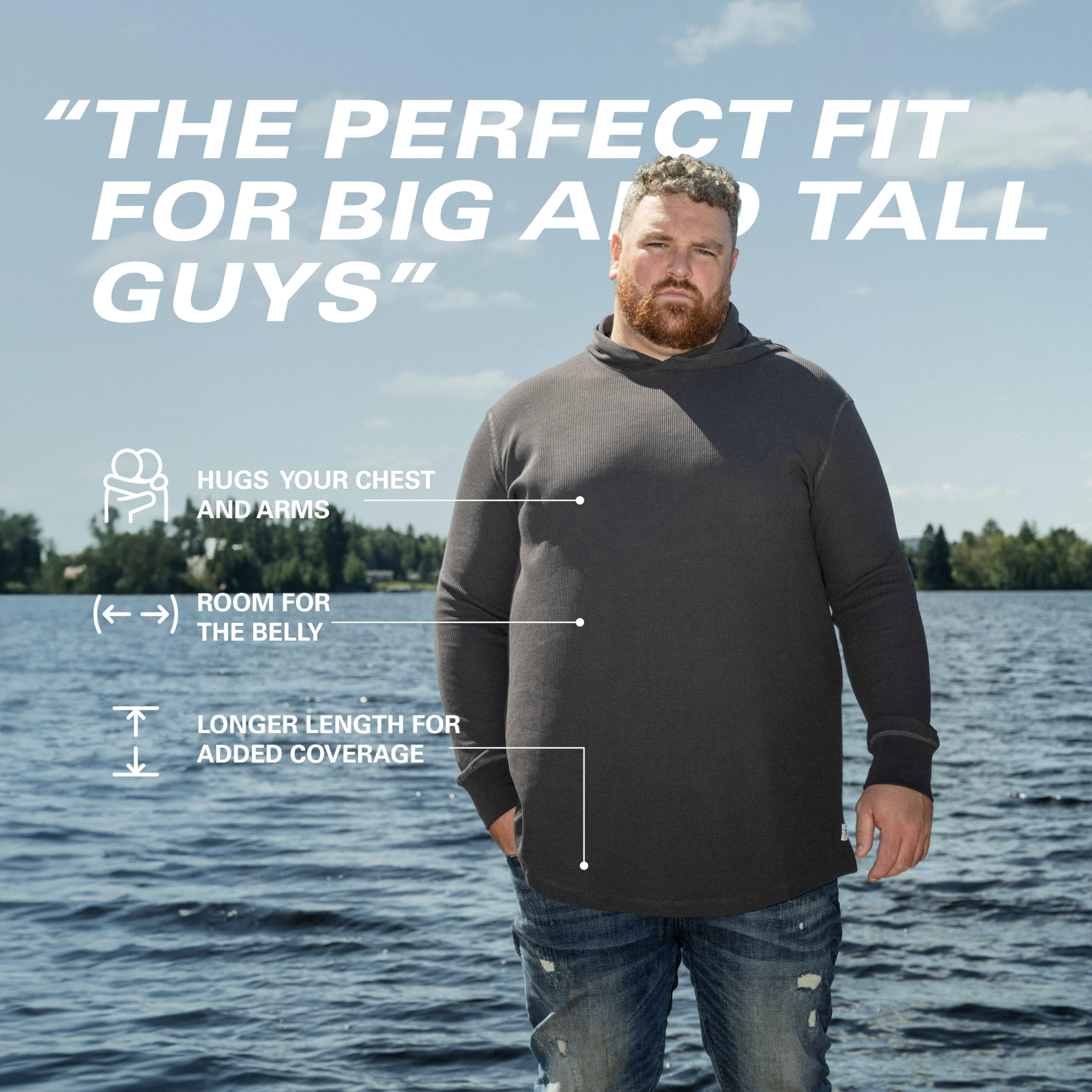 STRONGSIZE Men's Big and Tall Thermal Waffle Hoodie - Lightweight Long Sleeve Pullover for Winter | Cozy Lounge Wear & Outdoor Activities