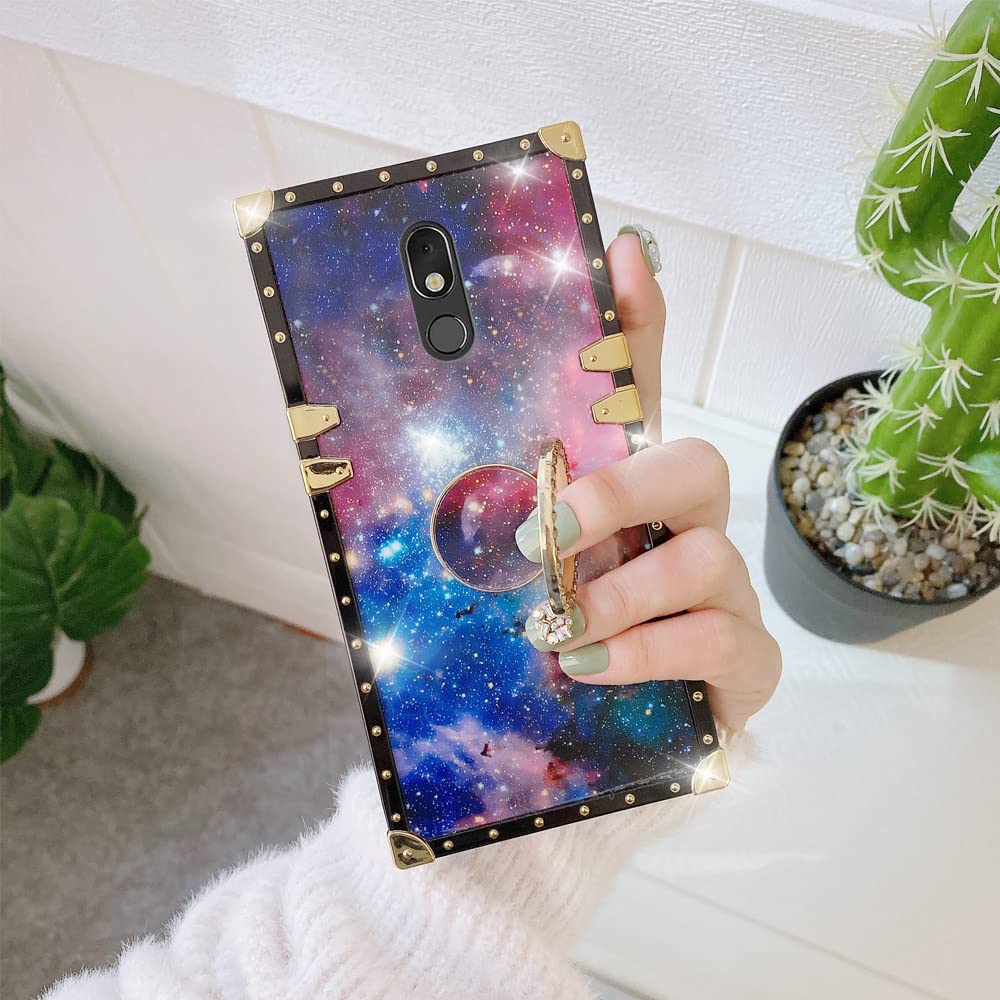 Starry Sky Retro Rectangle Phone Case for LG Stylo 5 with Shiny Metal Ring - Protective Cover for LG Stylo 5 (Space) - Perfect for Everyday Use, Work & Travel