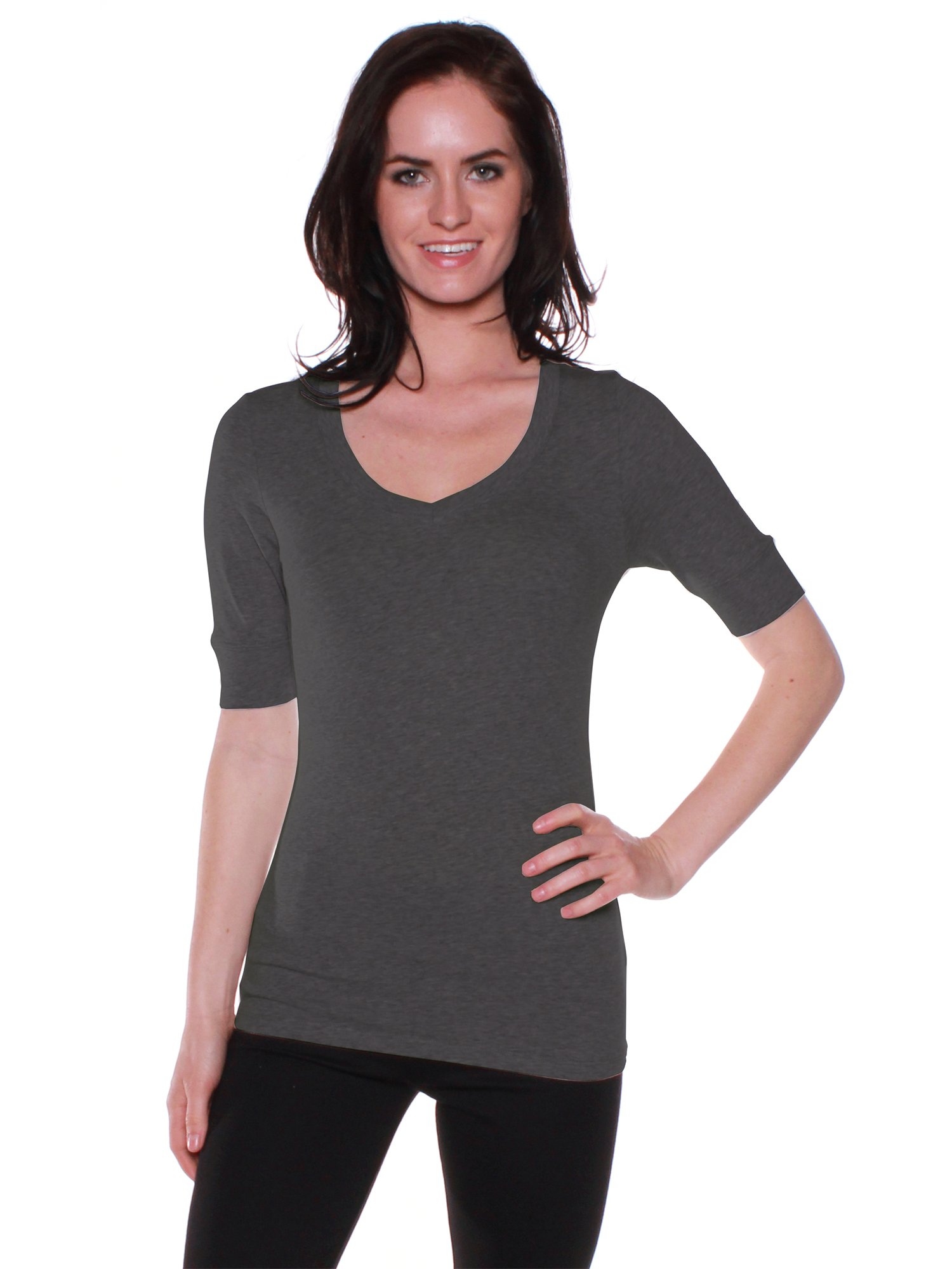 Emmalise Women's Slim Fit Athletic V-Neck T-Shirt - Breathable Half Sleeve Workout Top for Yoga, Running & Gym