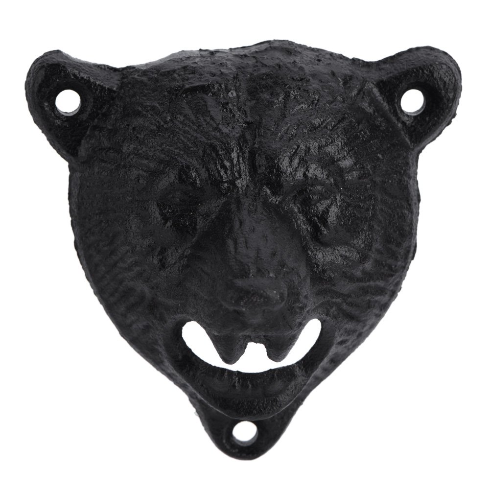 Black Bear Shaped Cast Iron Wall Mounted Bottle Opener - Heavy Duty Rustic Beer, Soda & Glass Bottle Opener for Kitchen, Bar, Restaurant - Perfect for Home Brewing, Parties & Outdoor BBQs