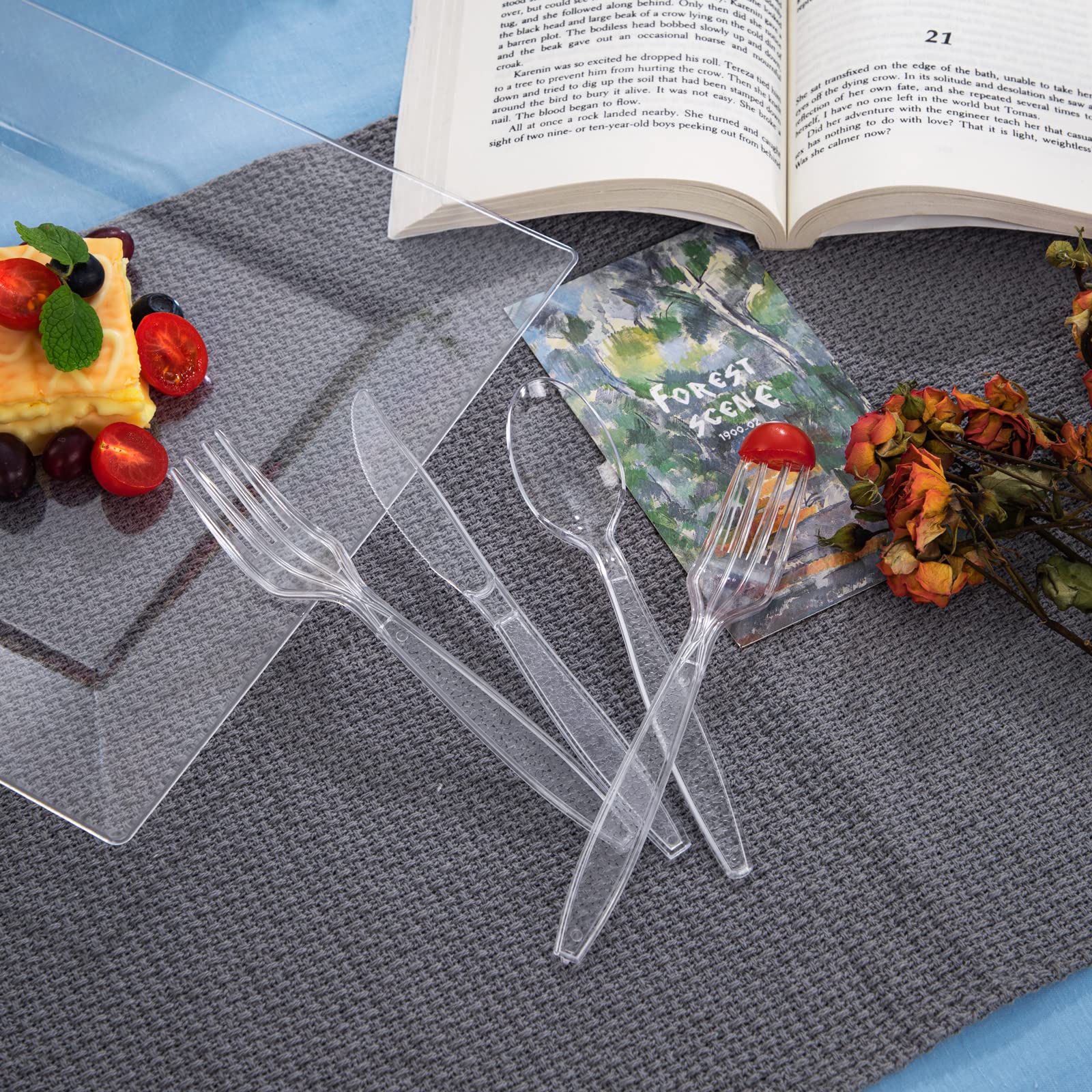 360-Piece Clear Plastic Silverware Set - Disposable Cutlery for Parties (120 Forks, 120 Spoons, 120 Knives) - Perfect for BBQs, Picnics & Catering Events