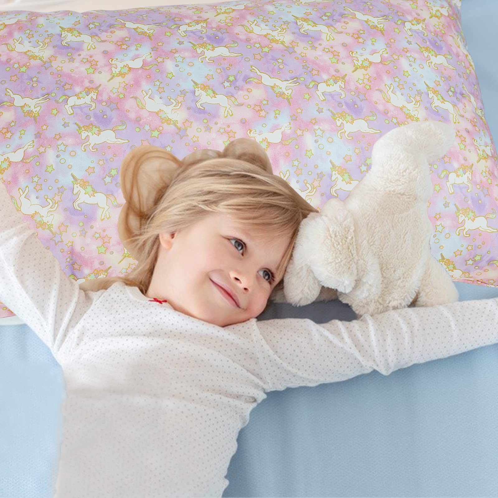 Pink Rainbow Unicorn Pillowcases - 2 Pack Soft Breathable Cotton Toddler Pillow Covers with Envelope Closure, Standard 20x30 Inch - Perfect for Kids Bedroom, Nursery Decor & Travel Accessories