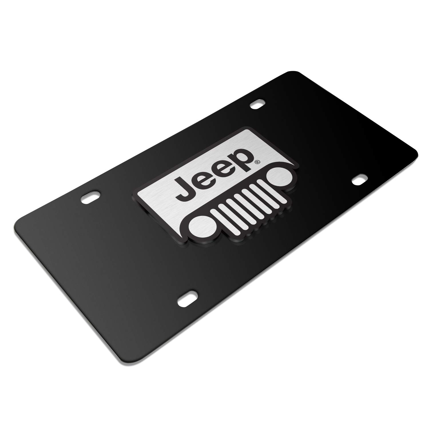 3D Black Stainless Steel Jeep Grill Logo License Plate - Durable Decorative Emblem for Wrangler & Gladiator - Perfect for Off-Roading & Car Shows