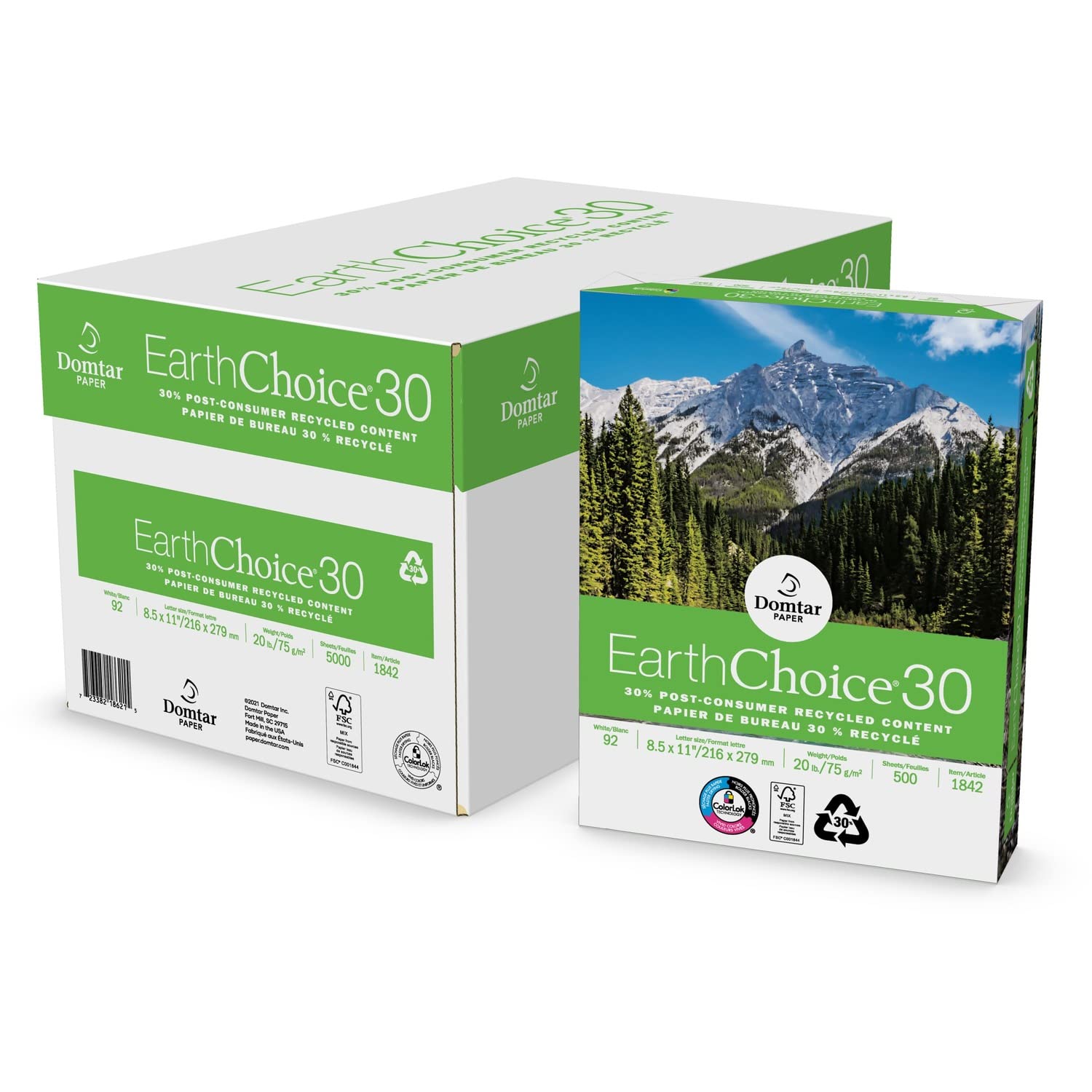 Domtar EarthChoice 30 Recycled Office Paper (DMR1842) - 8.5 x 11 Inches, 92 Brightness, 30% Post-Consumer Recycled Content - Eco-Friendly Copy Paper for Home Office, School, and Business Printing