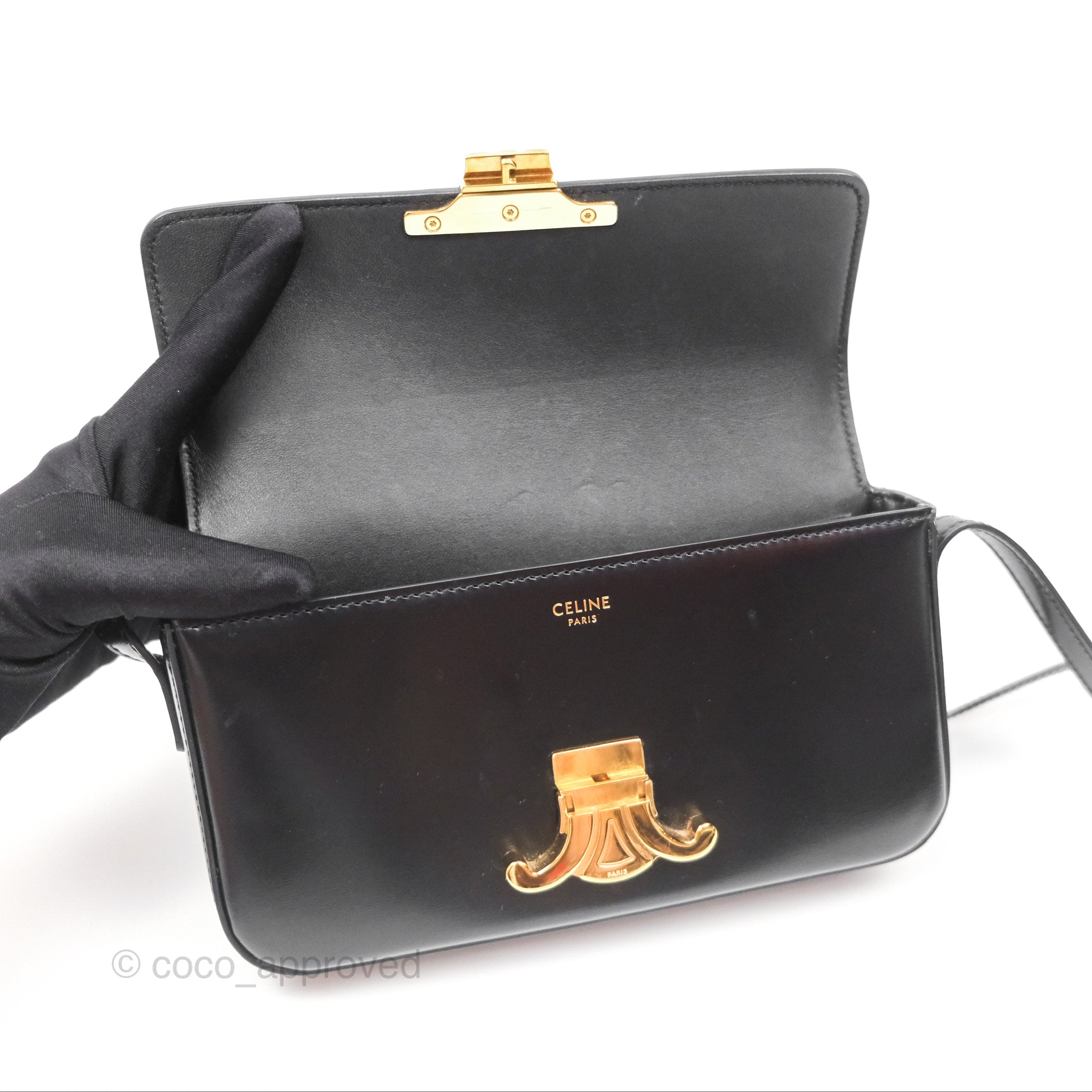 Celine Triomphe Shoulder Bag - Genuine Black Calfskin Leather Crossbody Purse for Women | Perfect for Work, Travel & Evening Events