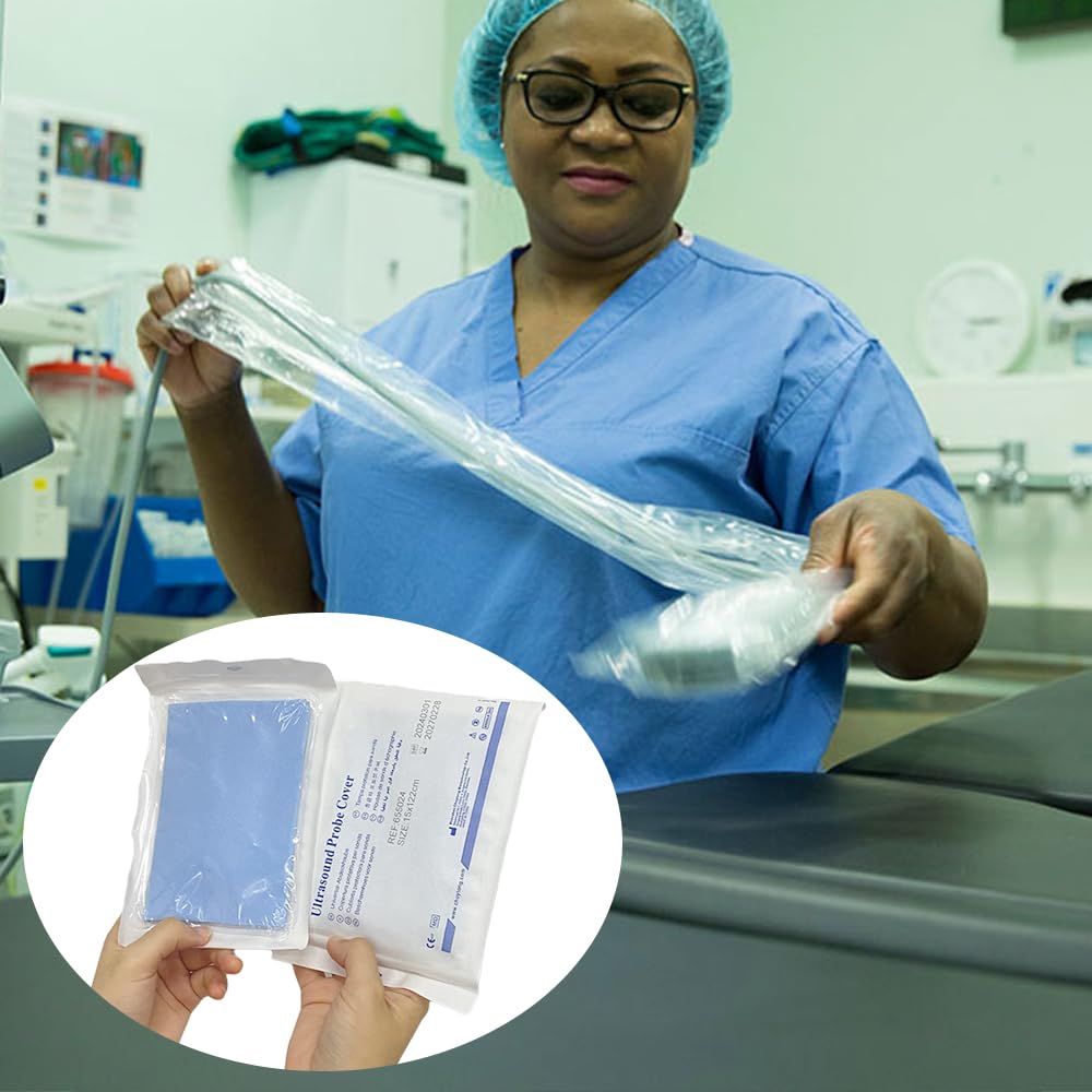 Latex-Free Sterile Disposable Ultrasound Transducer Probe Covers - Clear, Individually Packaged (50 Count, 6