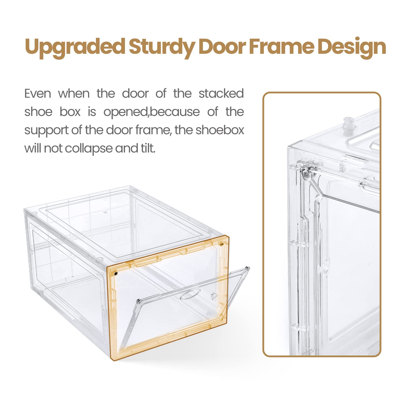 12 Pack Clear Stackable Shoe Storage Boxes with Clear Door - Organizer for Closet, Sneakers & Shoes up to US Size 12 (13.8”x9.84”x7.1”) - Easy to Assemble, Durable Plastic Shoe Box Containers - Perfect for Bedroom, Walk-in Closet & Shoe Collection Organization