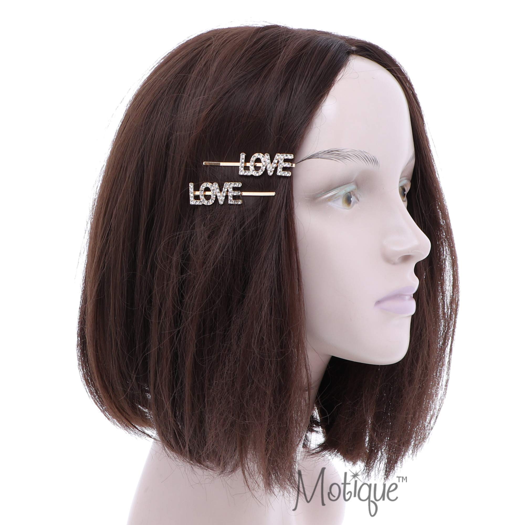 LOVE Rhinestone Bobby Pin Hair Clip Set - 3 Gold Hairpins for Weddings, Parties & Everyday Elegance