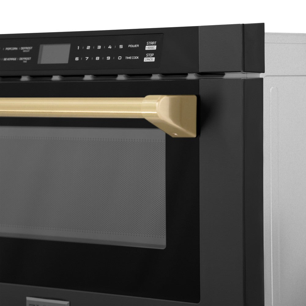 ZLINE Autograph Edition 24-Inch Built-In Microwave Drawer - 1.2 cu.ft Capacity, Black Stainless Steel with Champagne Bronze Accents (MWDZ 1 BS H CB) - Perfect for Modern Kitchens & Luxury Home Appliances